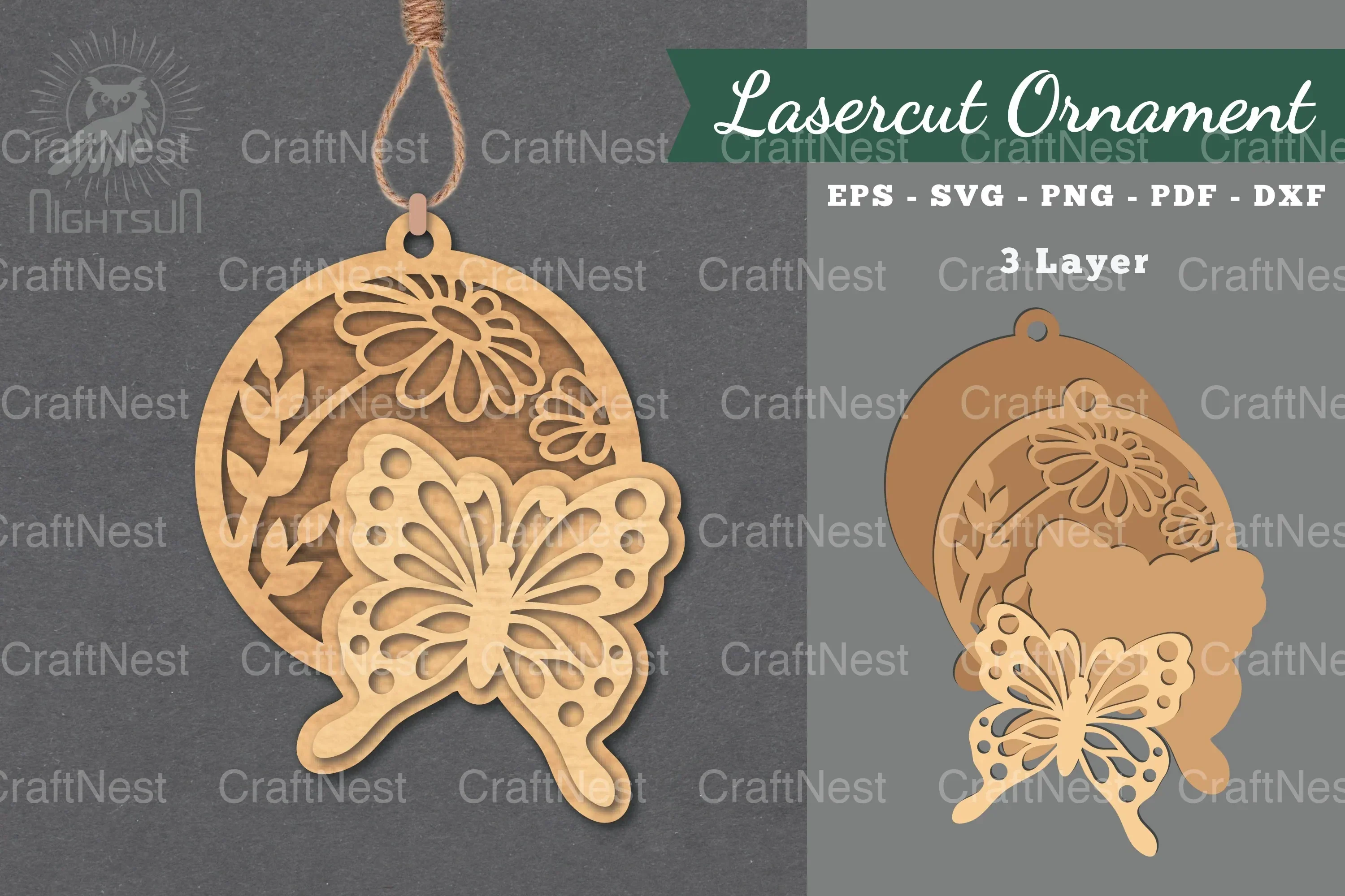 Floral Butterfly Laser Cut Ornament Clipart Bundle