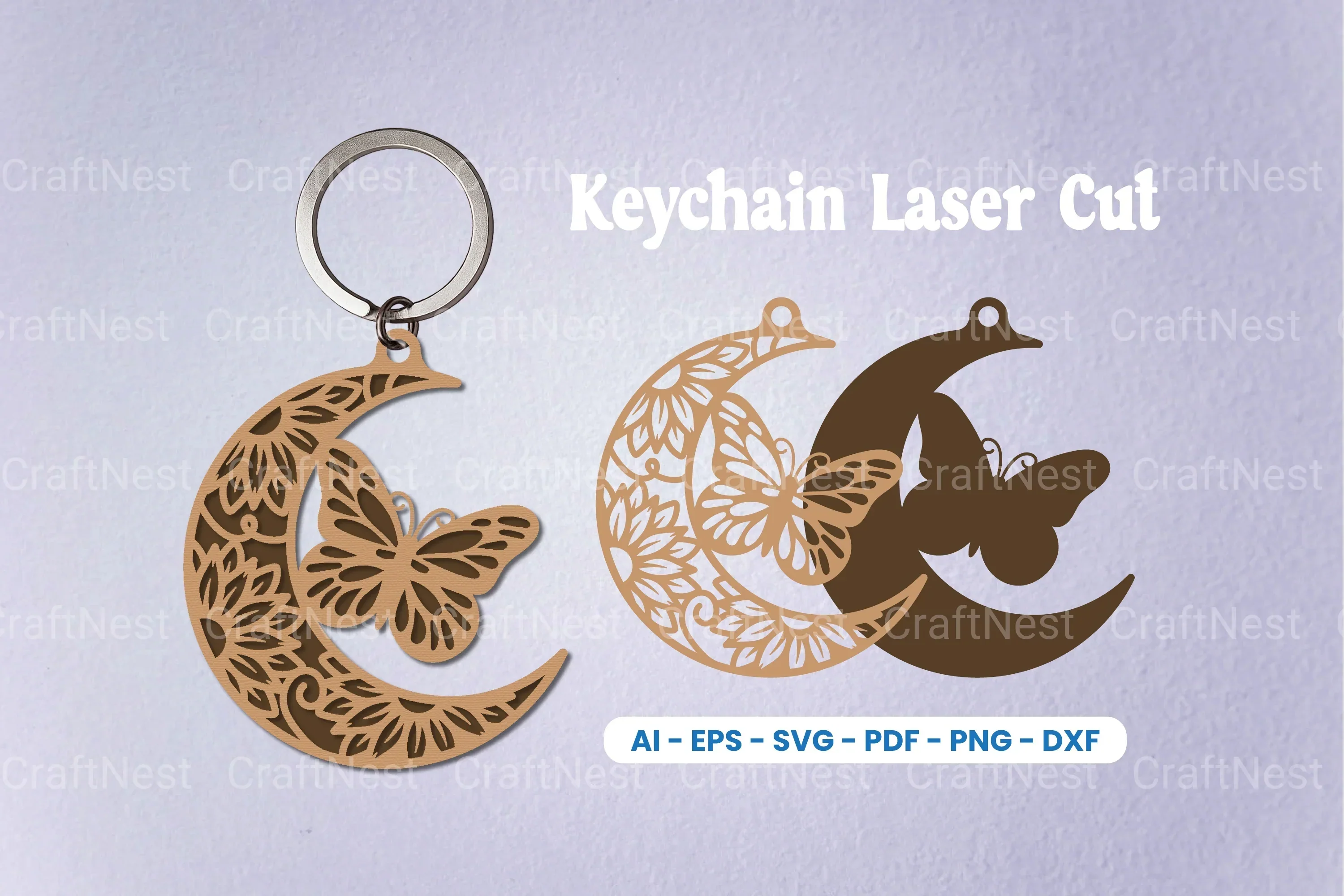 Floral Butterfly Moon Keychain SVG Bundle