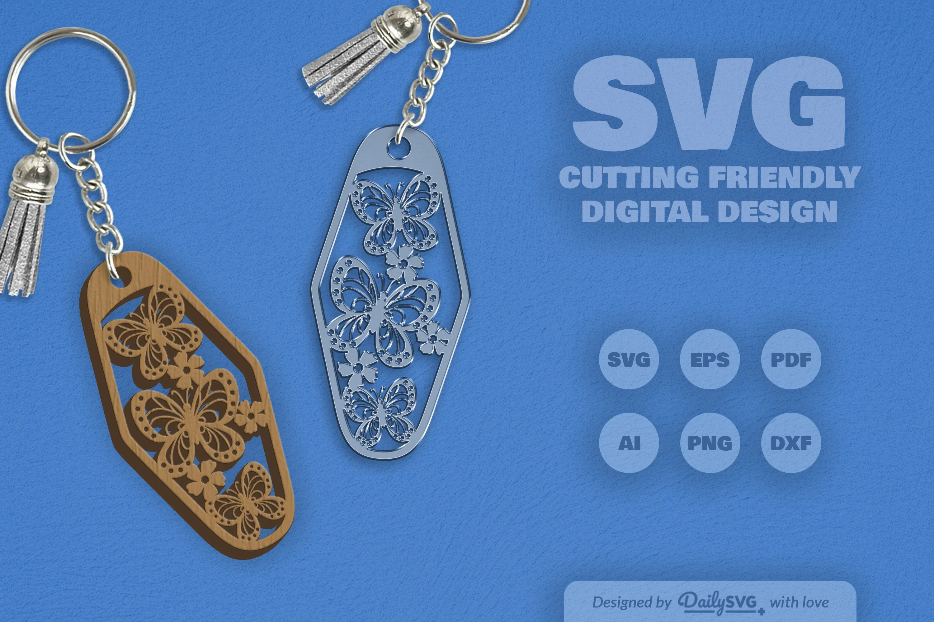 Floral Butterfly Motel Keychain Clipart - Image 3