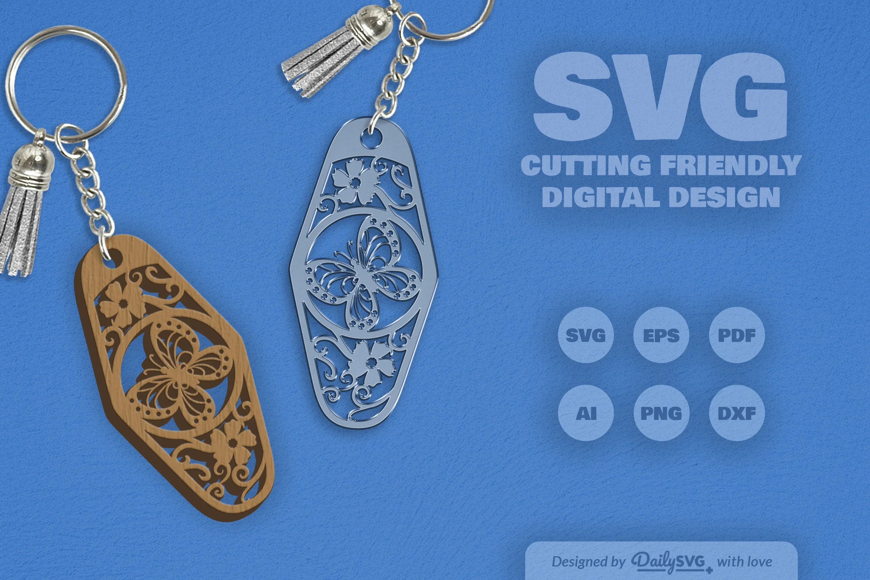 Floral Butterfly Motel Keychain Clipart - Image 7