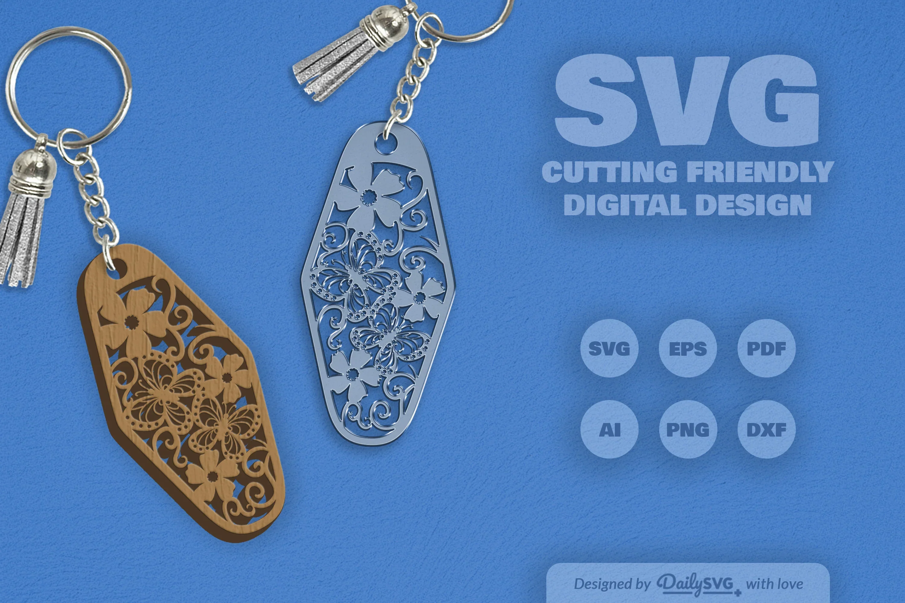 Floral Butterfly Motel Keychain Clipart - Image 9