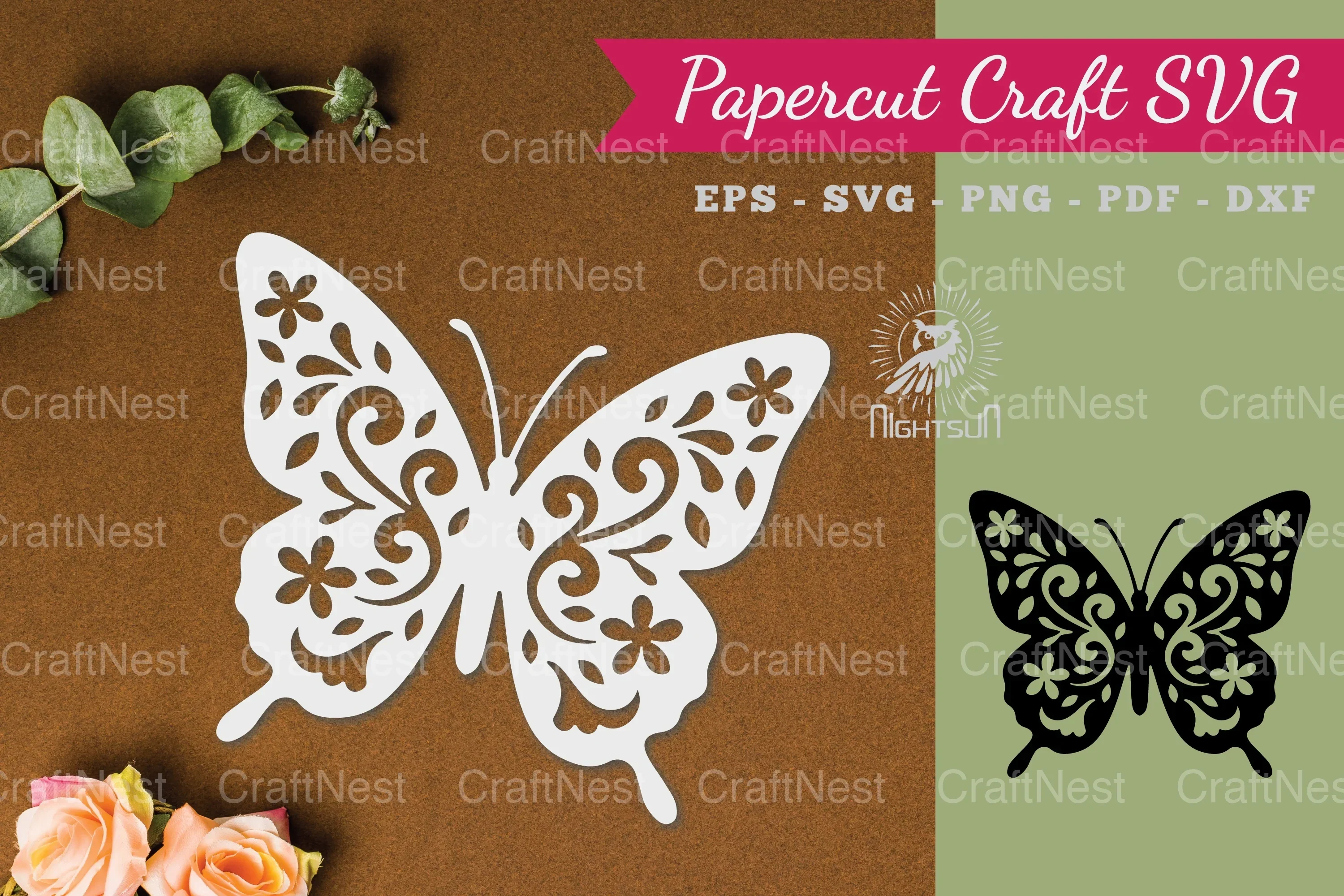 Floral Butterfly Paper Cut Clipart Bundle