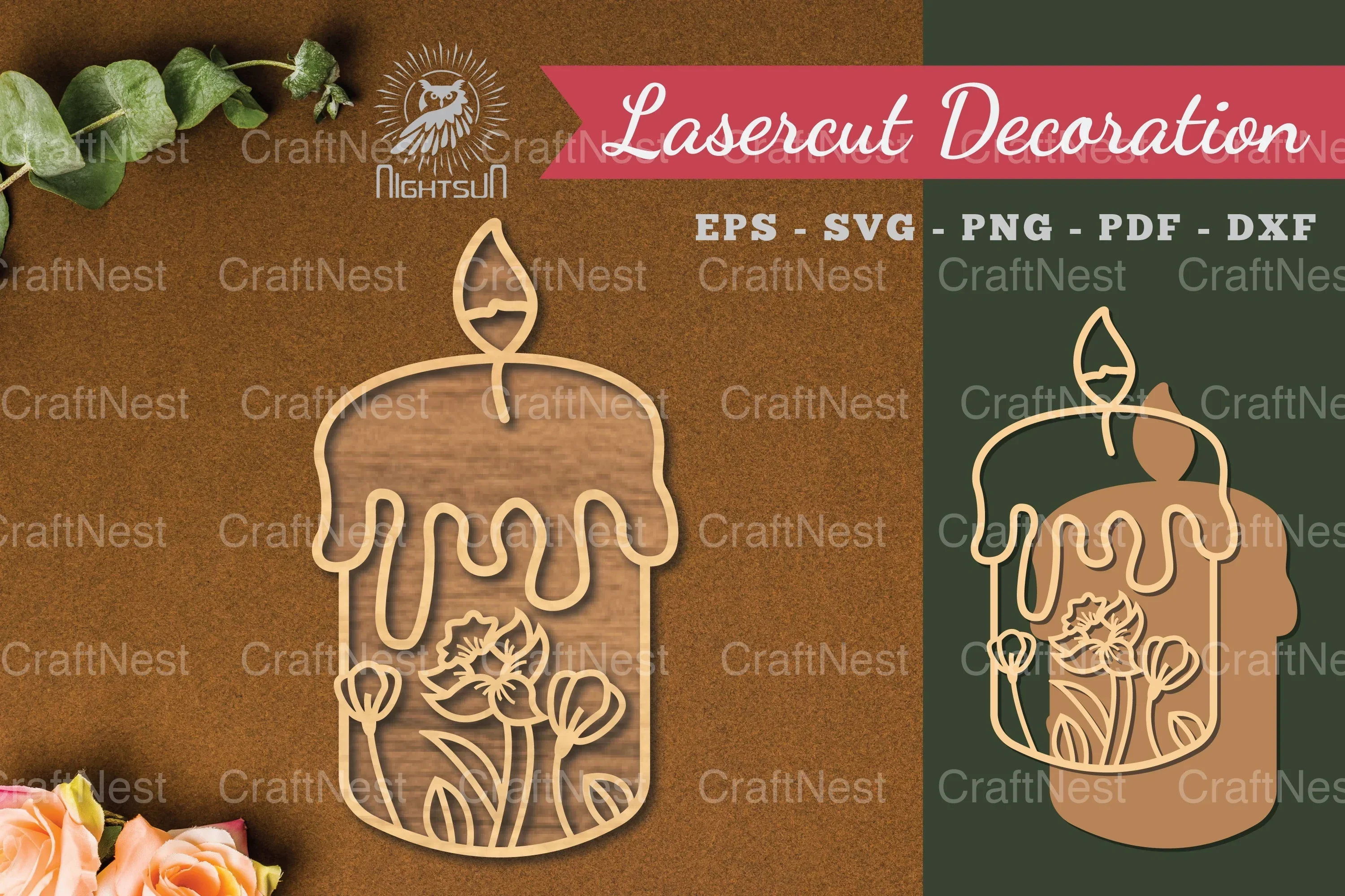 Floral Candle Laser Cut Decoration Clipart Bundle