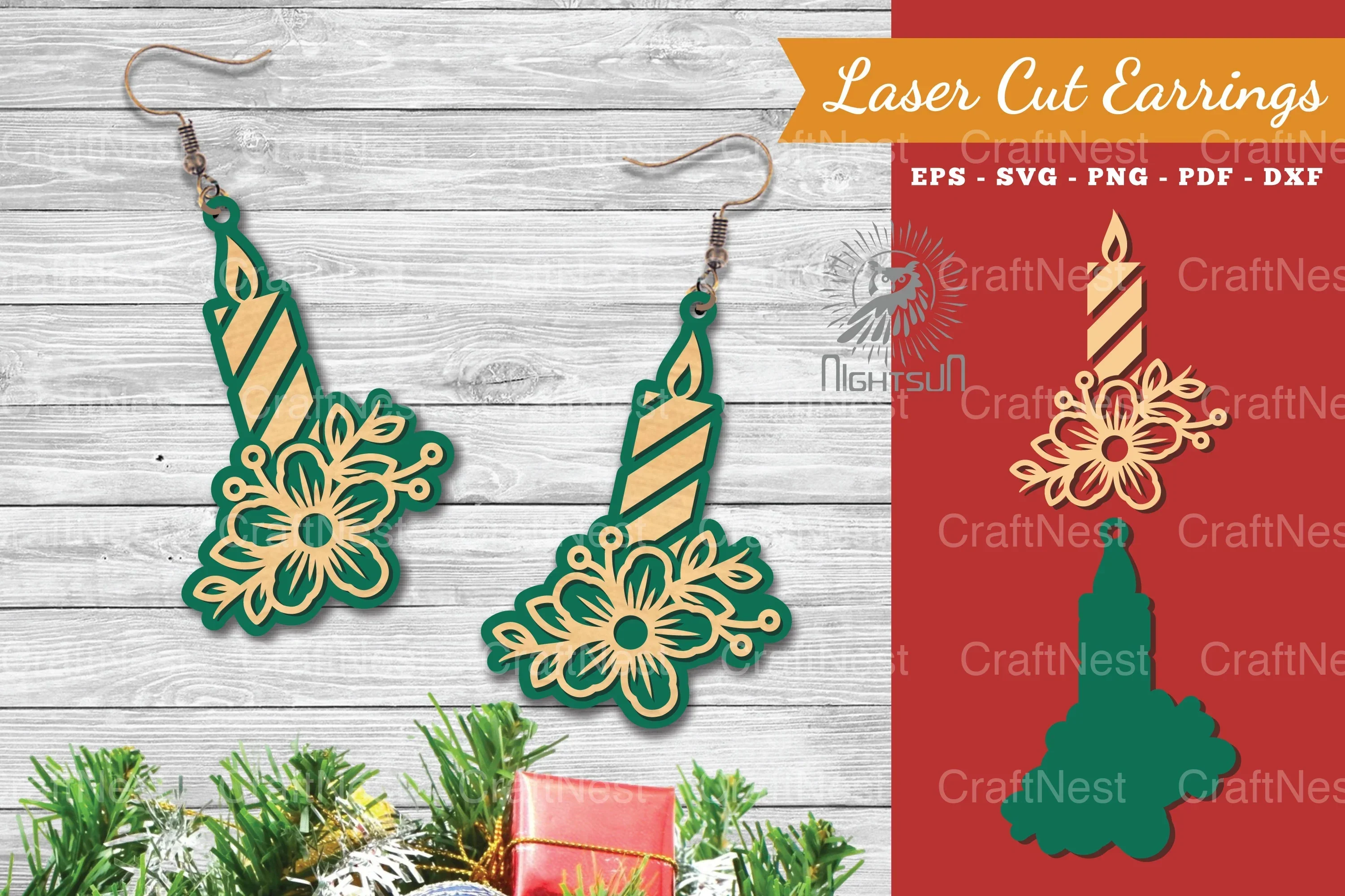 Floral Candle Laser Cut Earrings Design Bundle