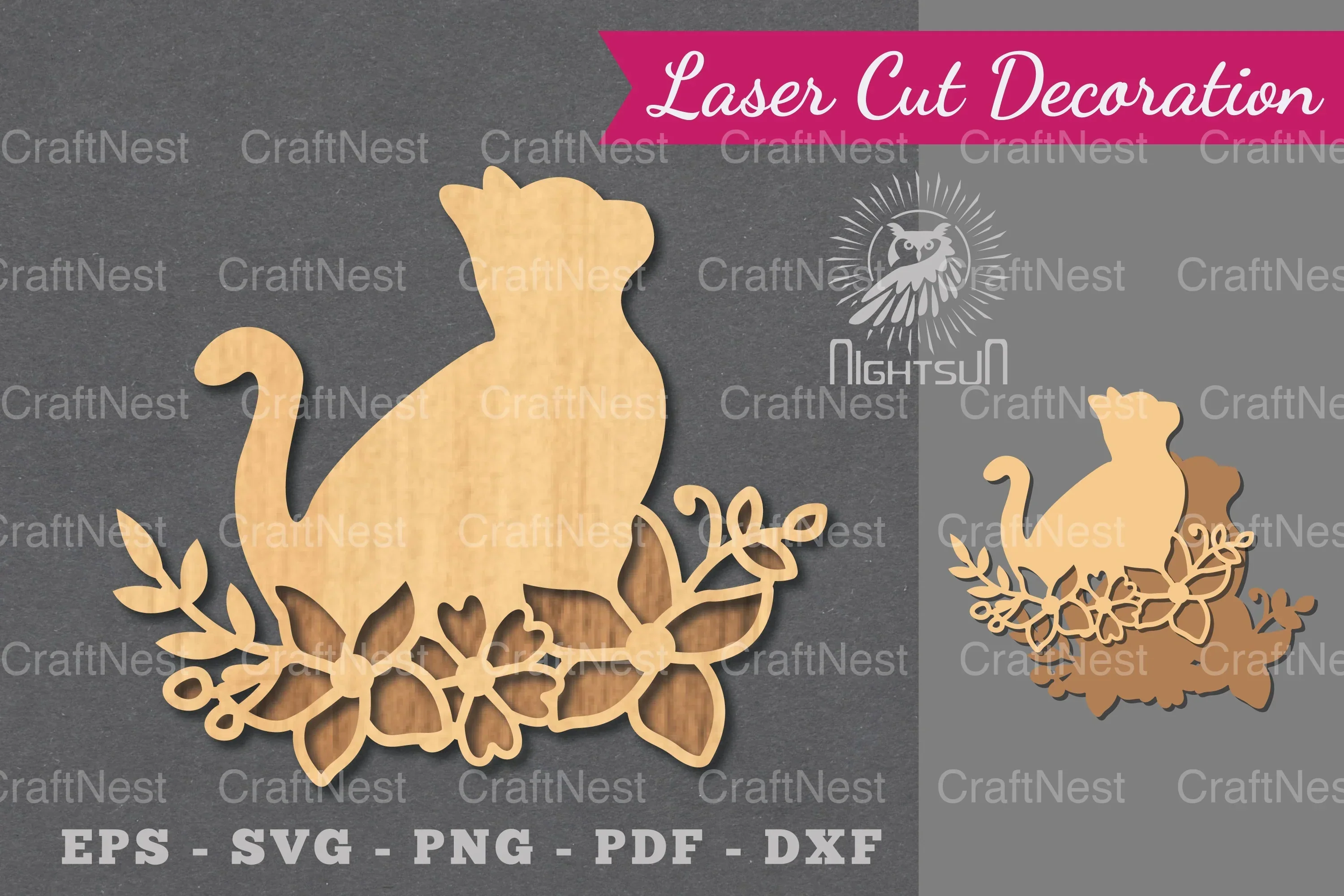 Floral Cat Laser Cut Decoration Clipart Bundle