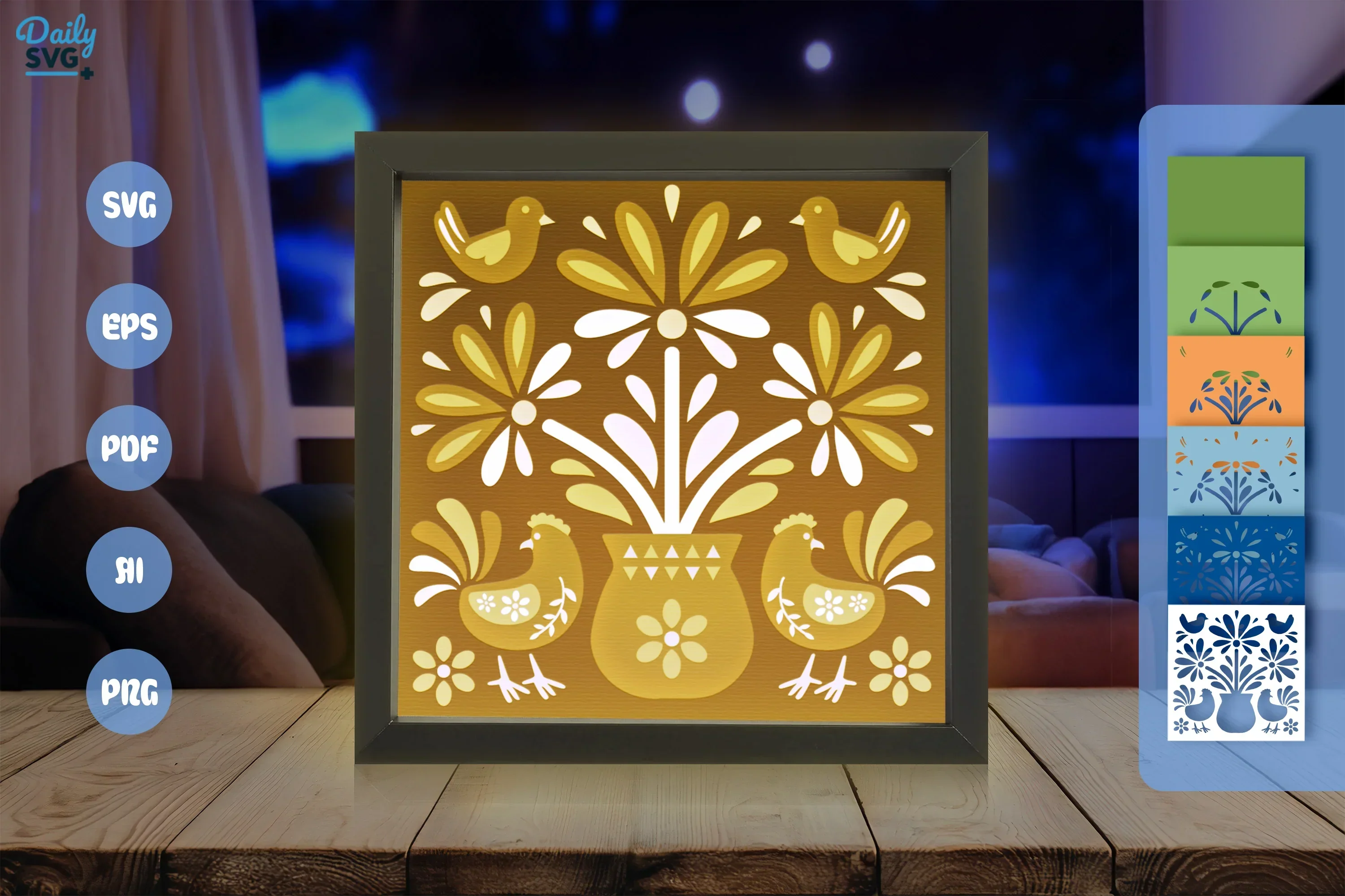 Floral Chicken Folk Art Papercut SVG Bundle - Image 3