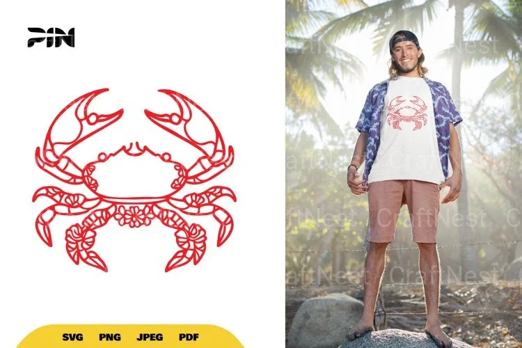 Floral Crab Doodle SVG Bundle