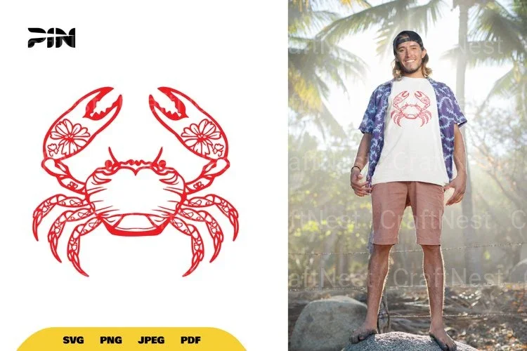Floral Crab Doodle SVG Bundle