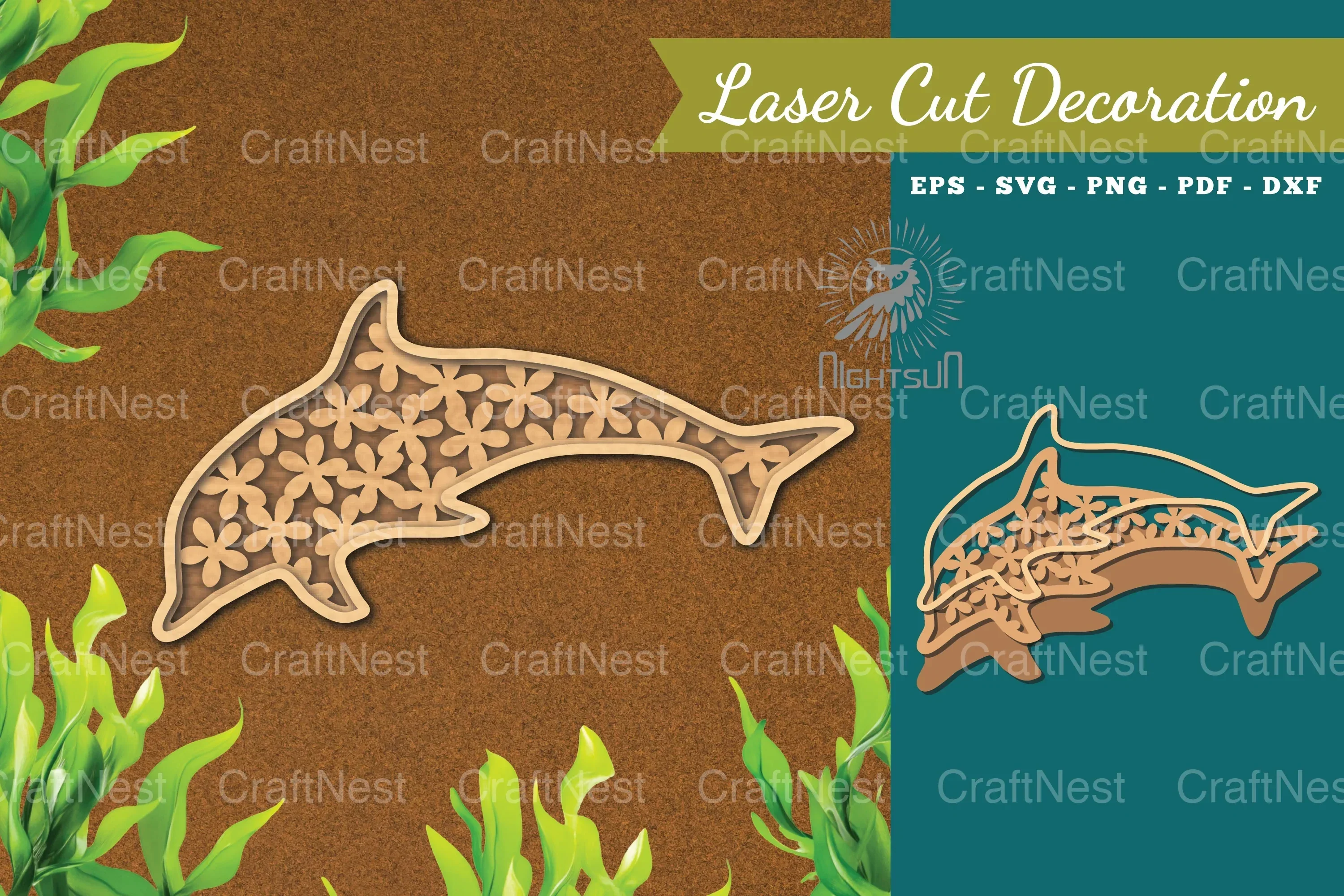 Floral Dolphin Laser Cut Decoration Clipart Bundle