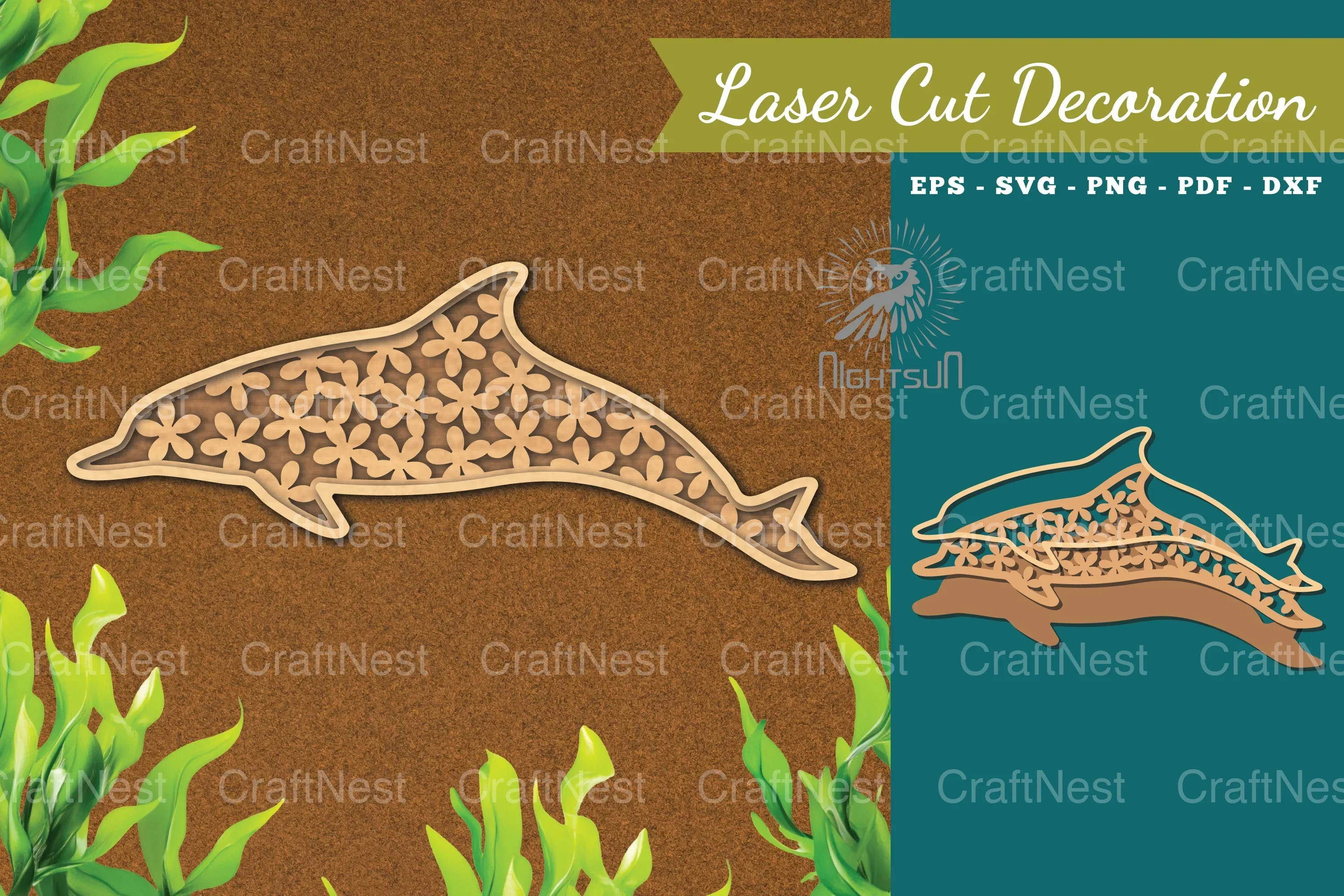 Floral Dolphin Laser Cut Decoration Clipart Bundle