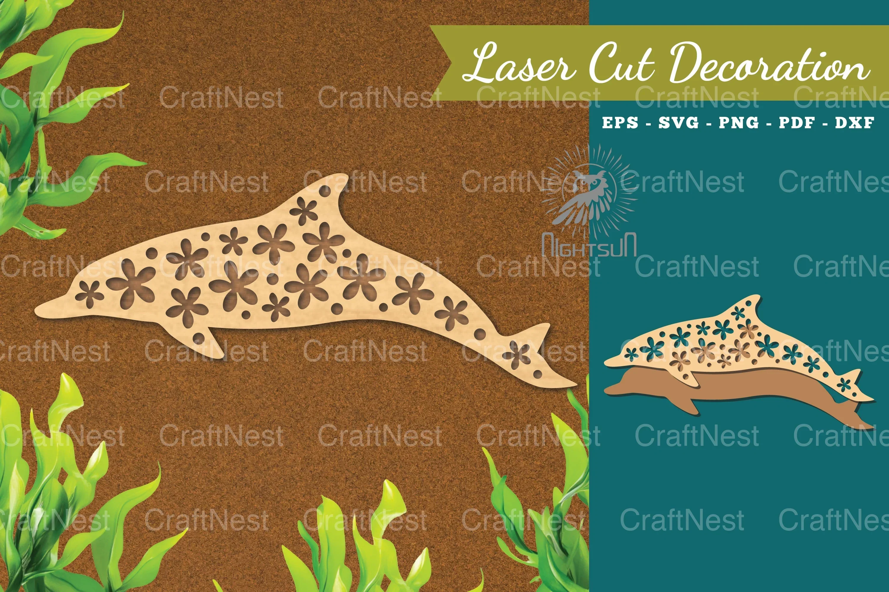 Floral Dolphin Laser Cut Decoration Clipart Bundle