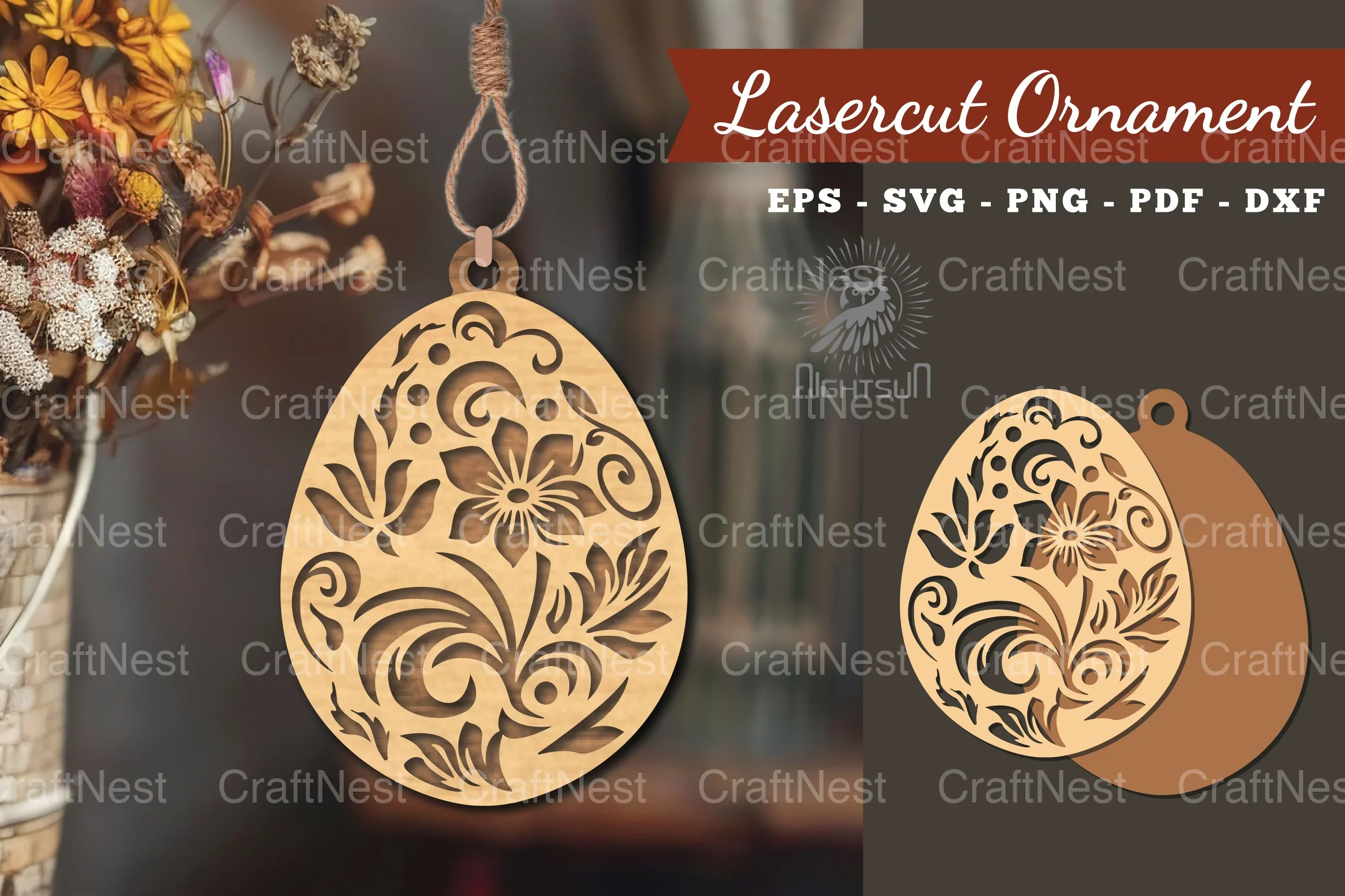 Floral Egg Laser Cut Ornament Clipart Bundle