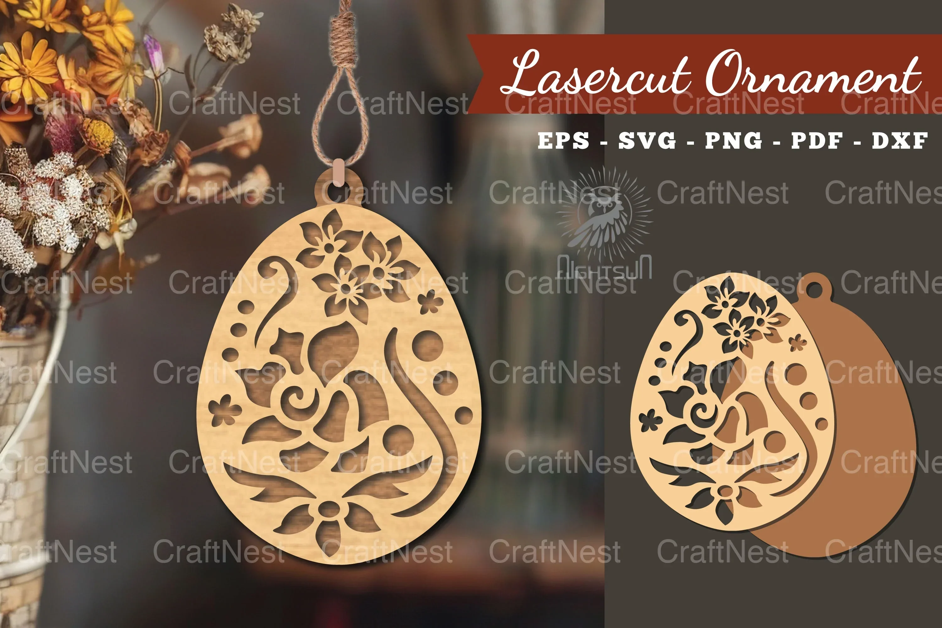 Floral Egg Laser Cut Ornament Clipart Bundle