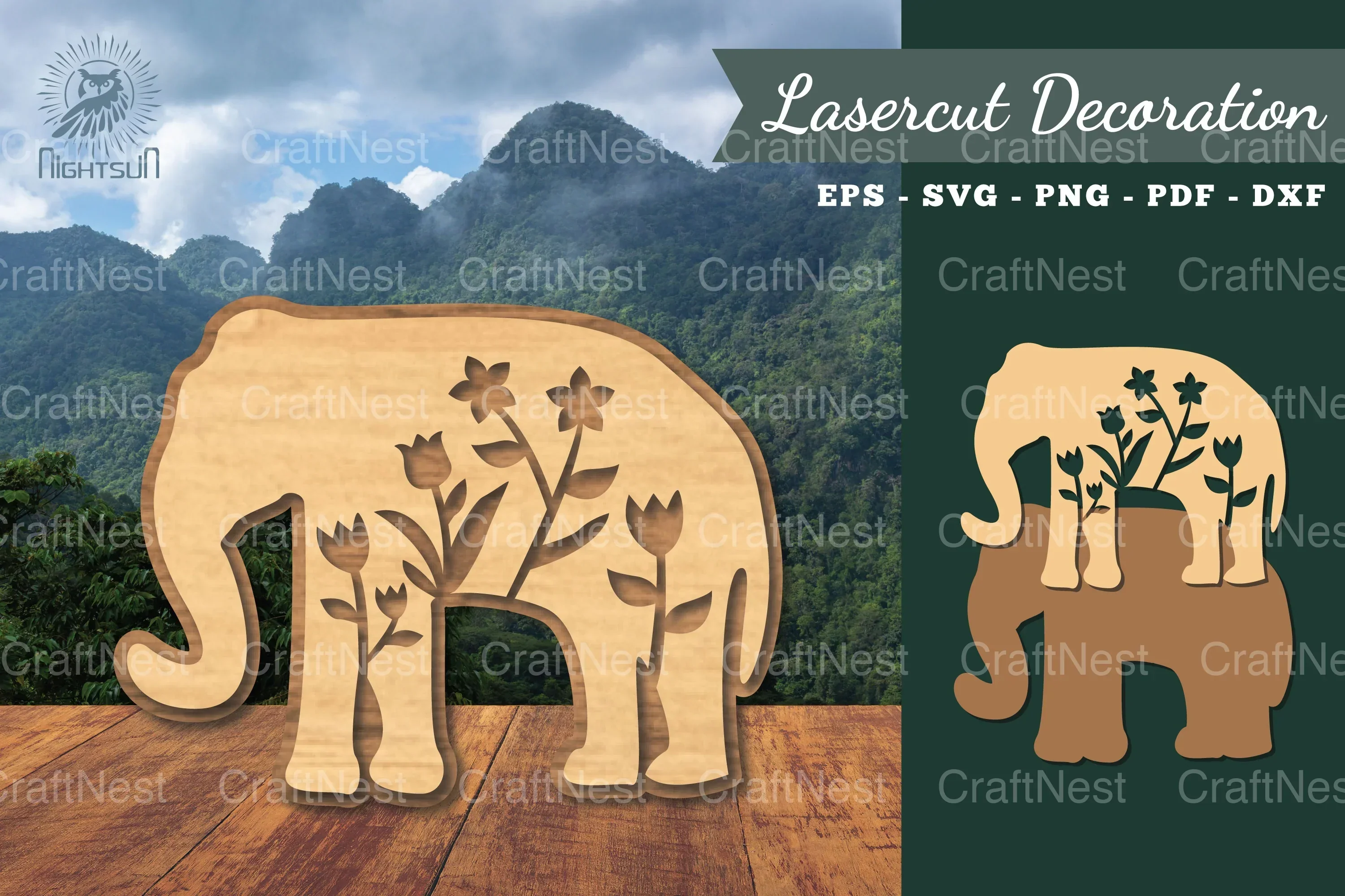 Floral Elephant Laser Cut Decoration Clipart Bundle