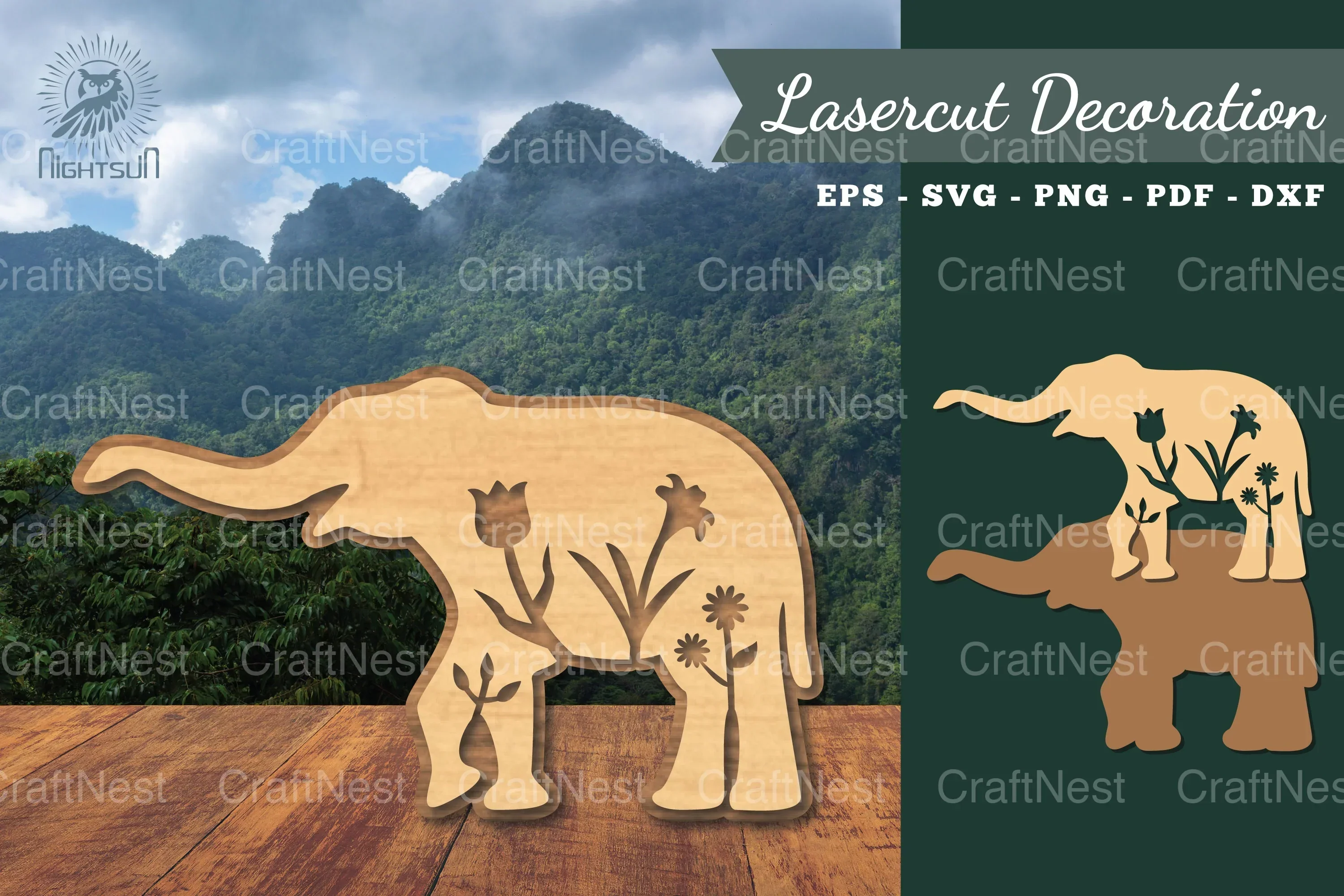 Floral Elephant Laser Cut Decoration Clipart Bundle