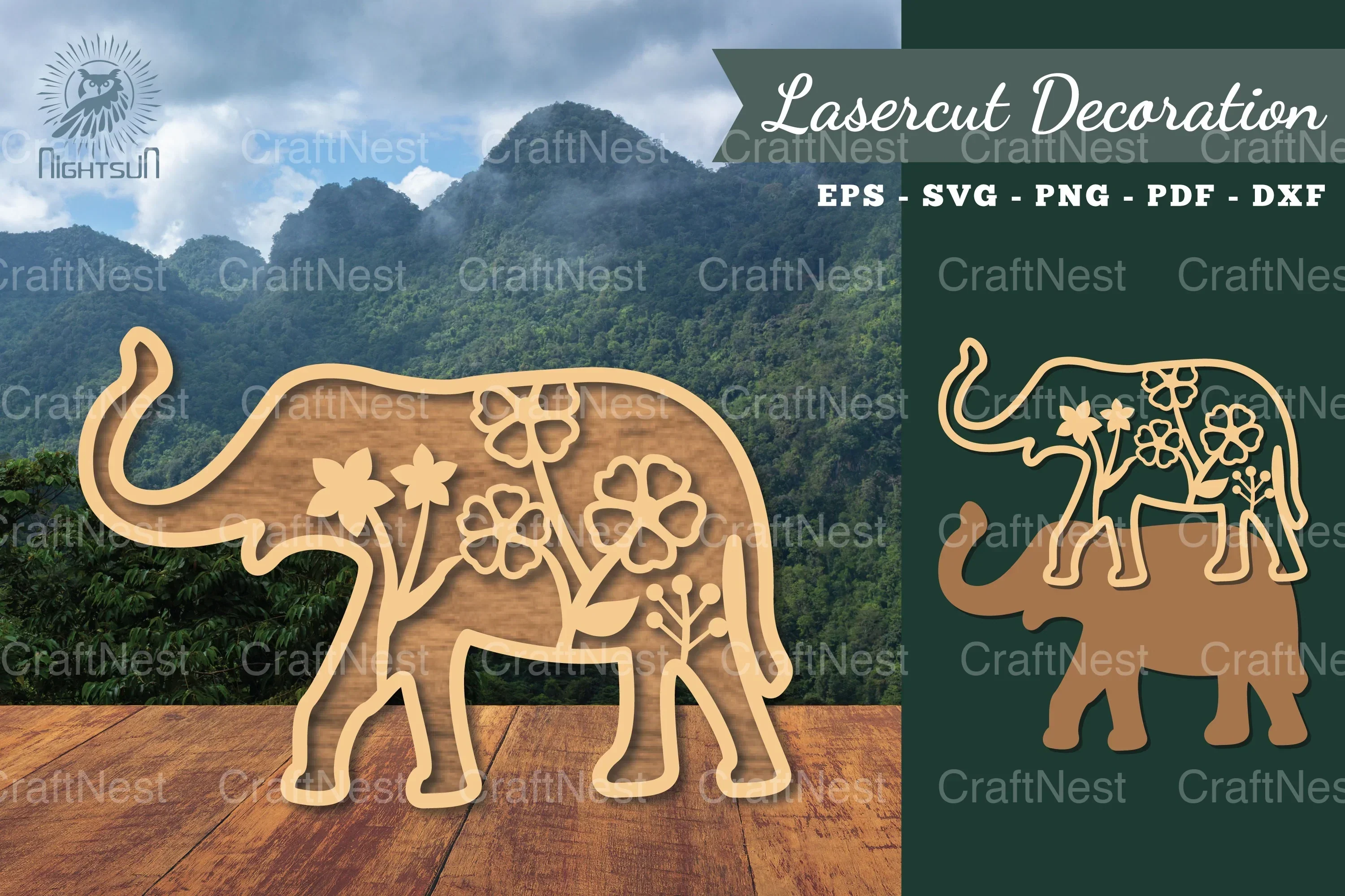 Floral Elephant Laser Cut Decoration Clipart Bundle