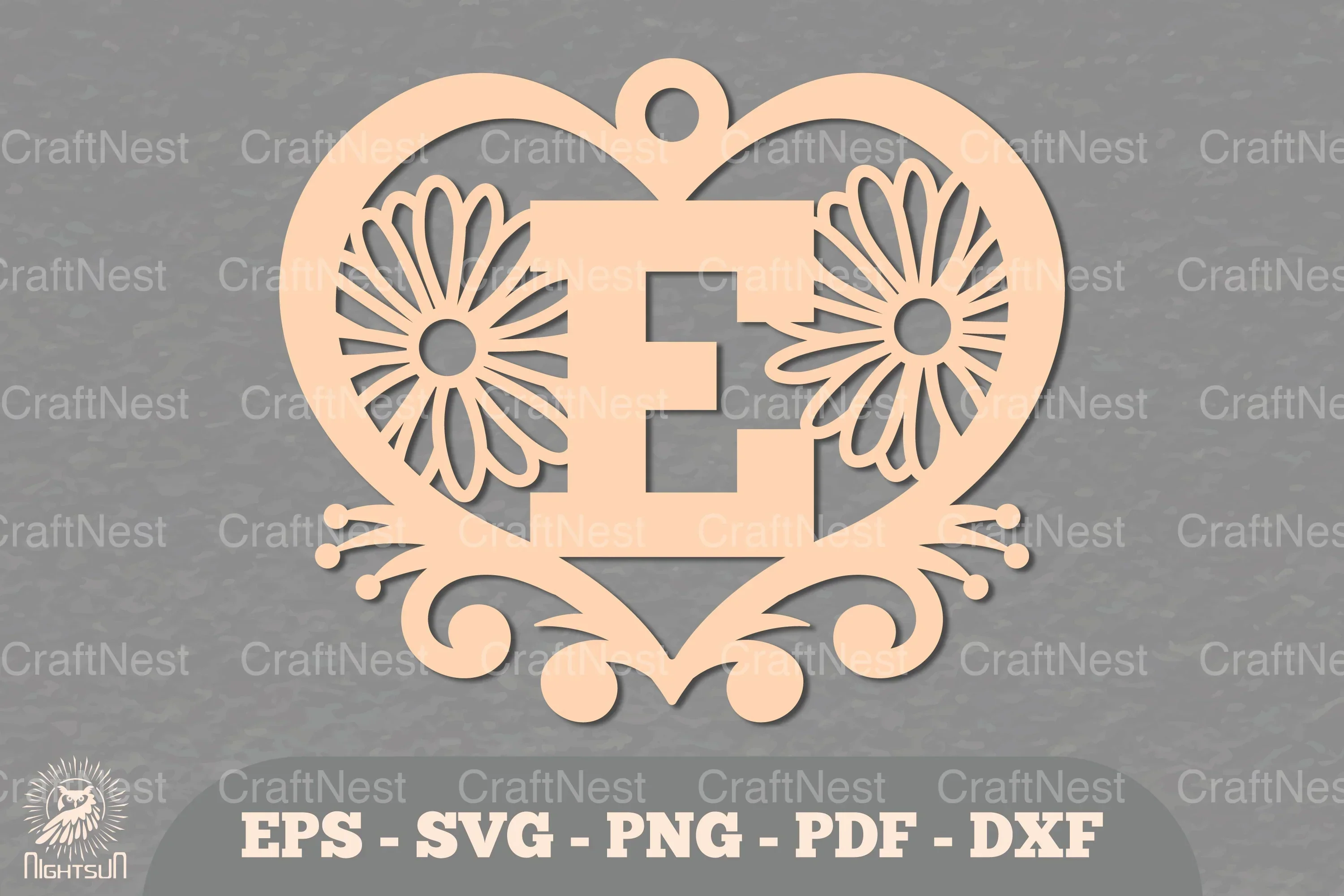 Floral Heart Alphabet Ornament - Letter E Clipart Bundle