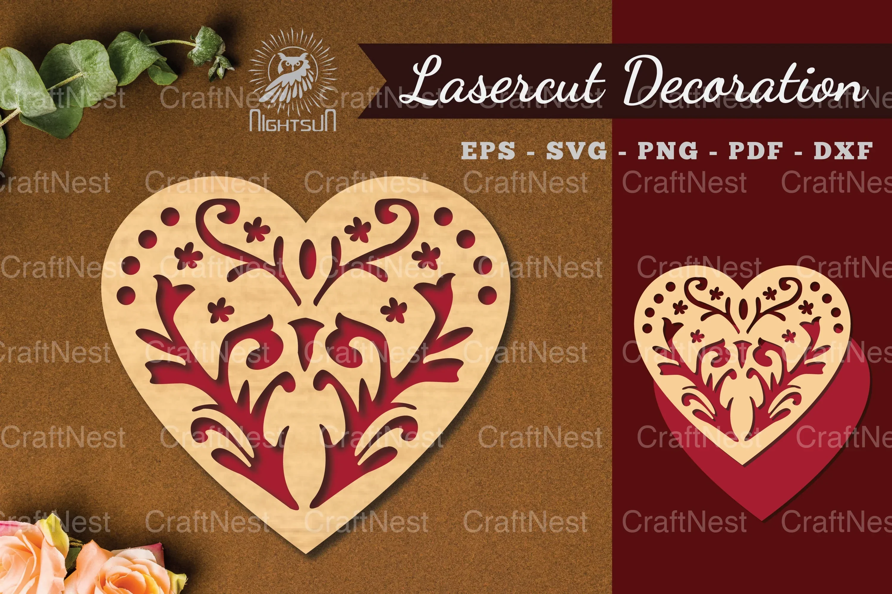 Floral Heart Laser Cut Decoration Clipart Bundle