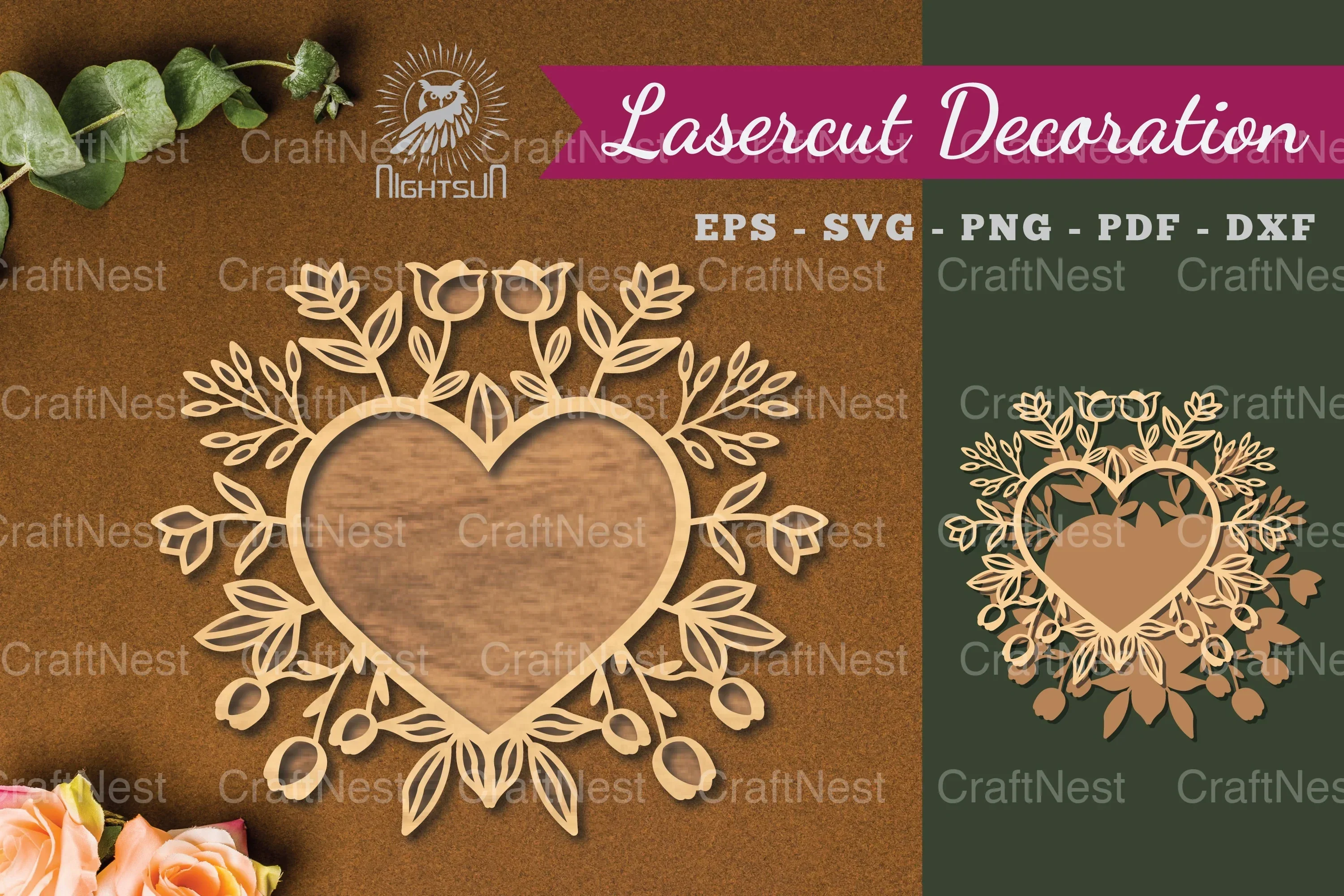 Floral Heart Laser Cut Decoration Clipart Bundle