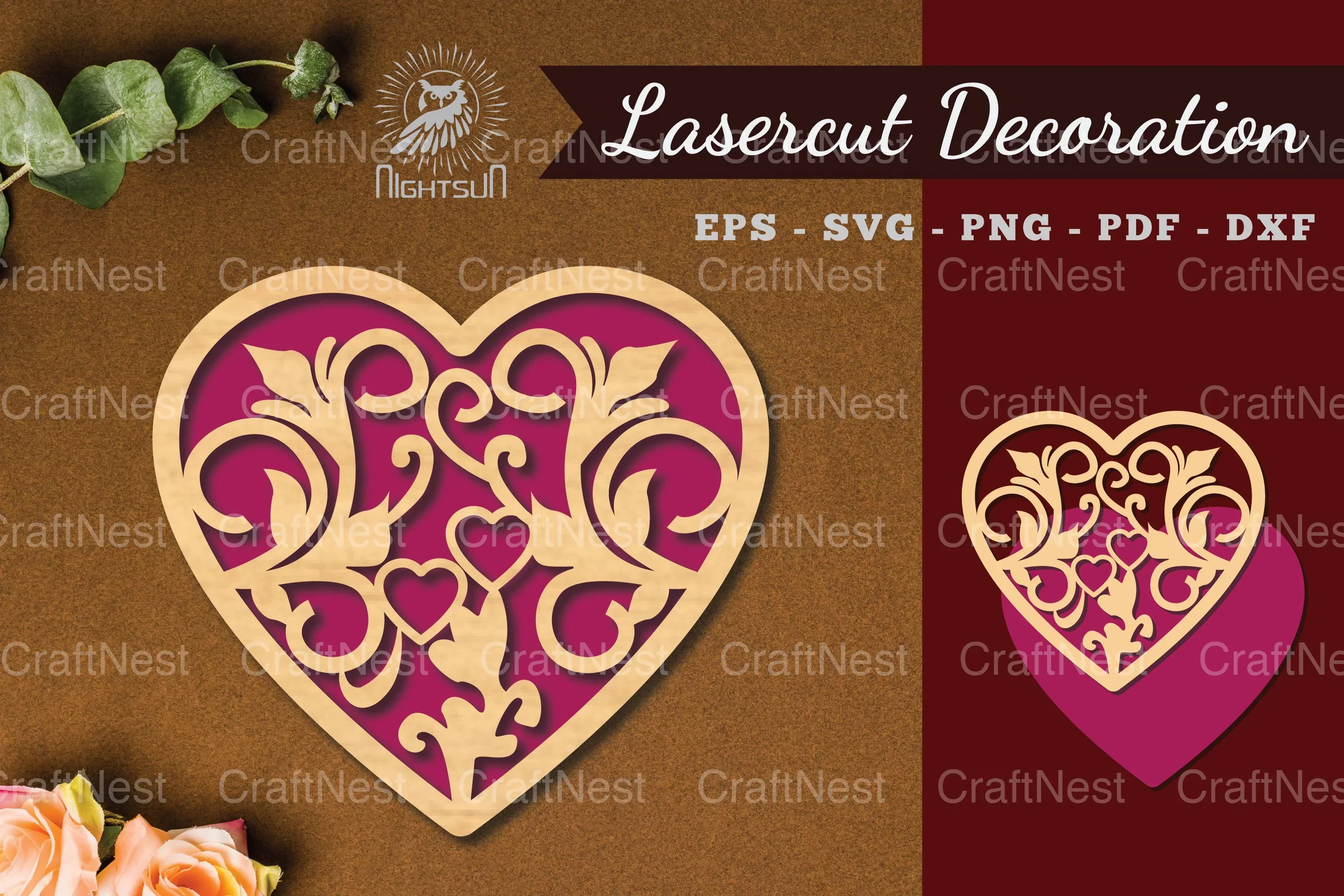 Floral Heart Laser Cut Decoration Clipart Bundle