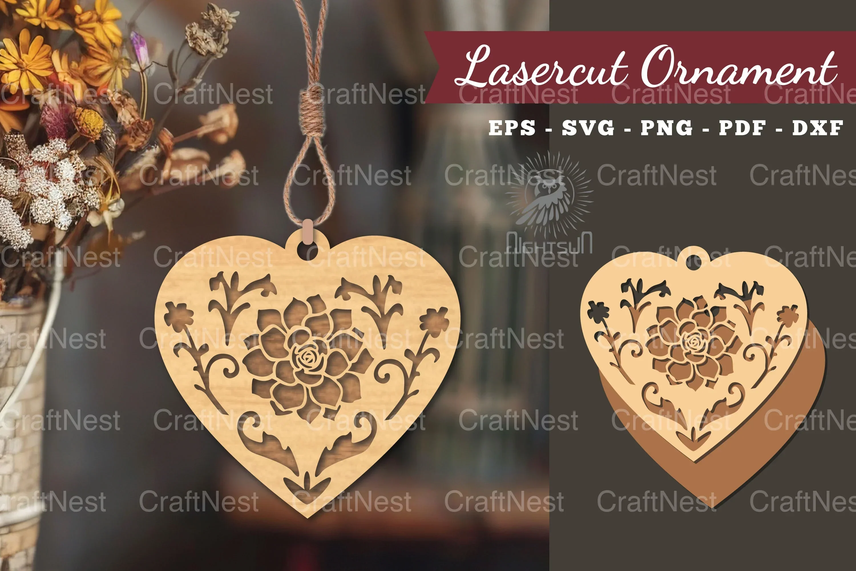 Floral Heart Laser Cut Ornament Clipart Bundle