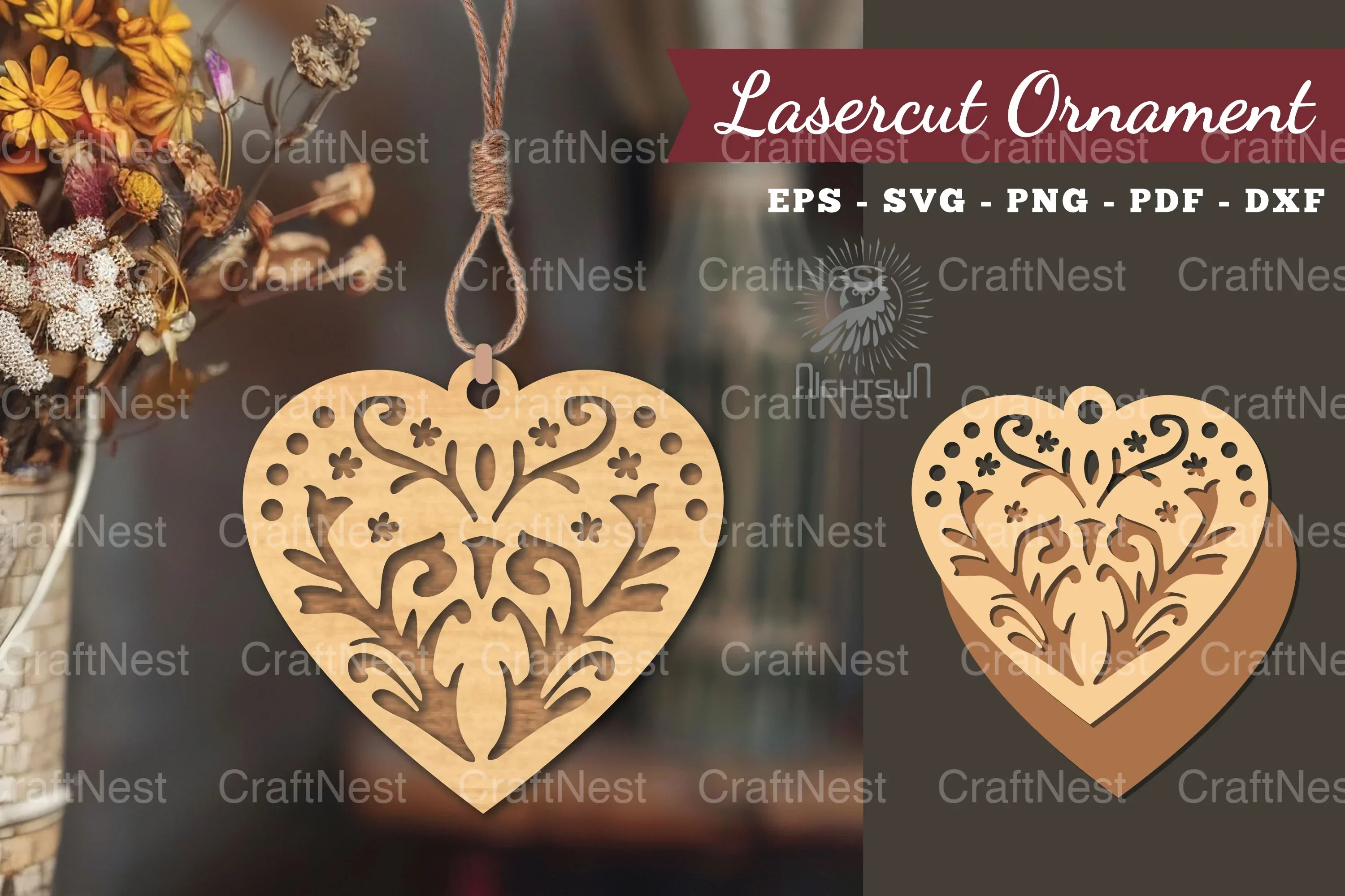 Floral Heart Laser Cut Ornament Clipart Bundle