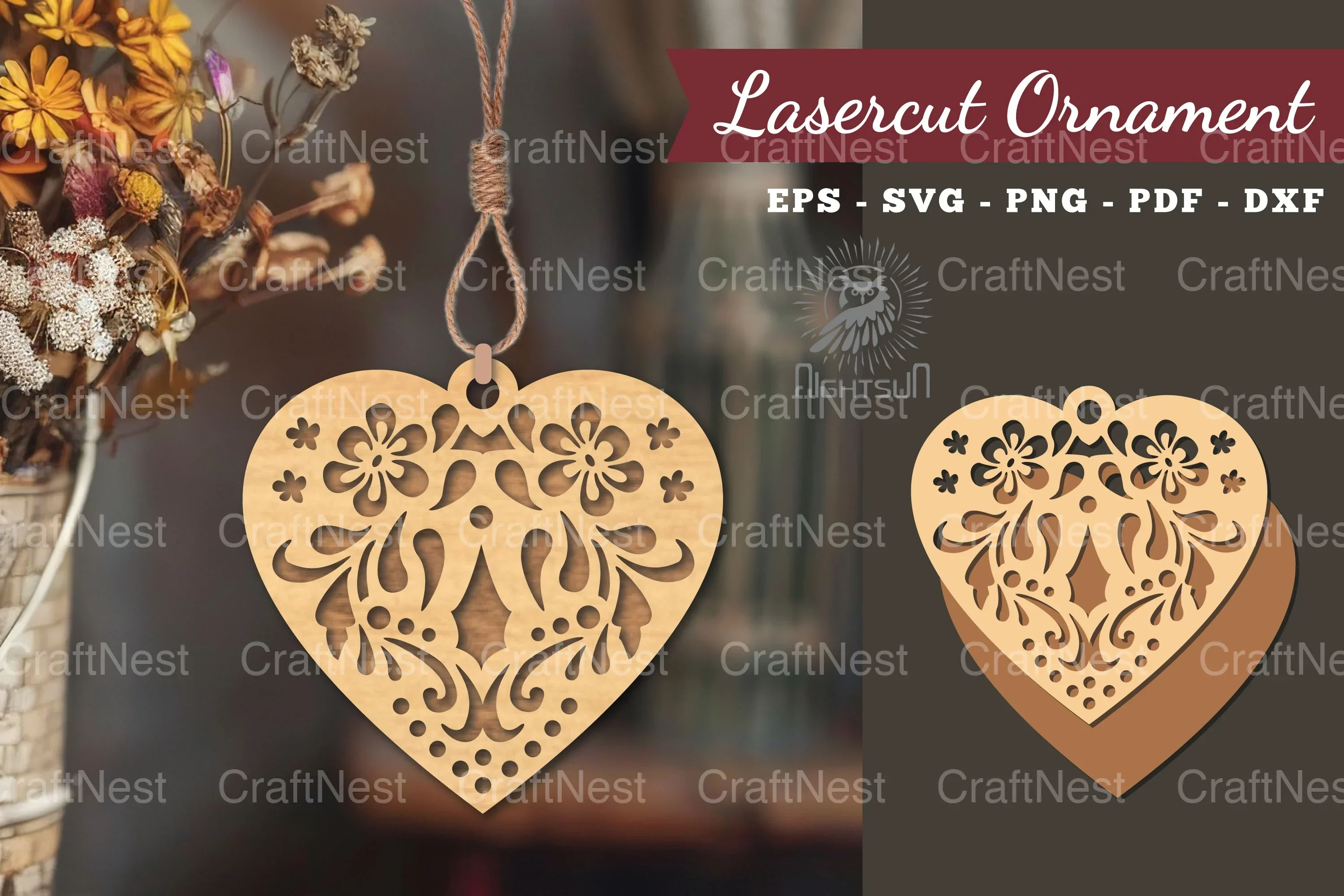 Floral Heart Laser Cut Ornament Clipart Bundle
