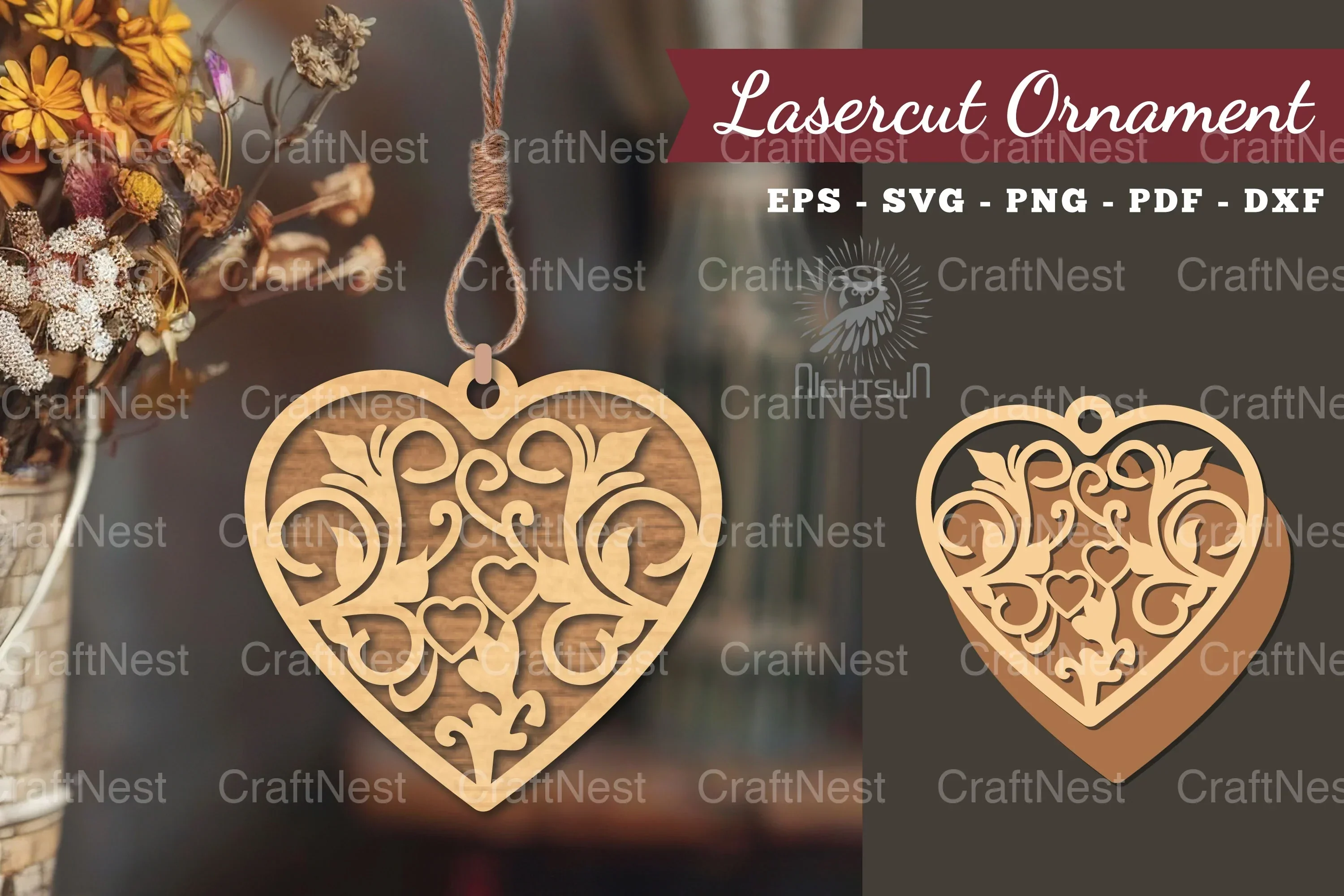 Floral Heart Laser Cut Ornament Clipart Bundle