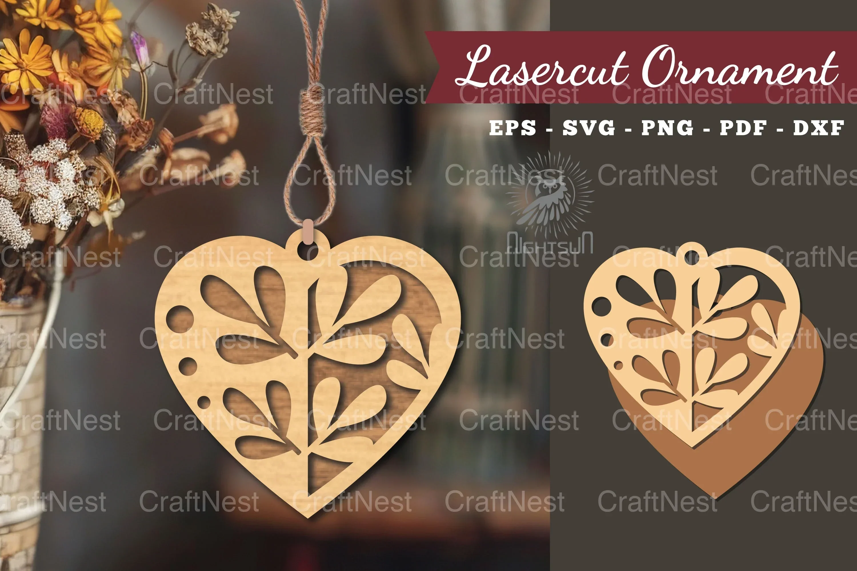 Floral Heart Laser Cut Ornament Clipart Bundle