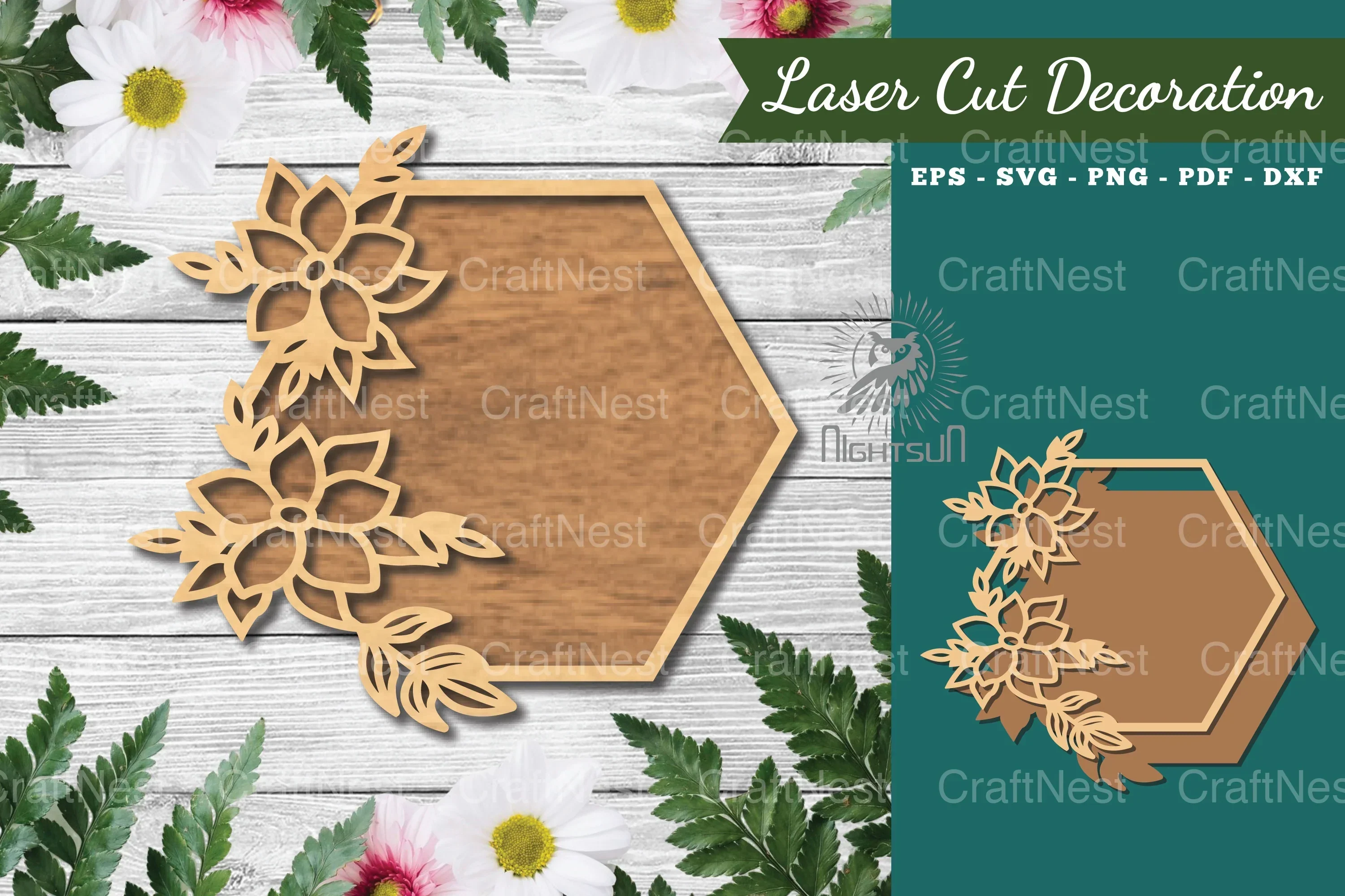 Floral Hexagon Laser Cut Sign Clipart Bundle