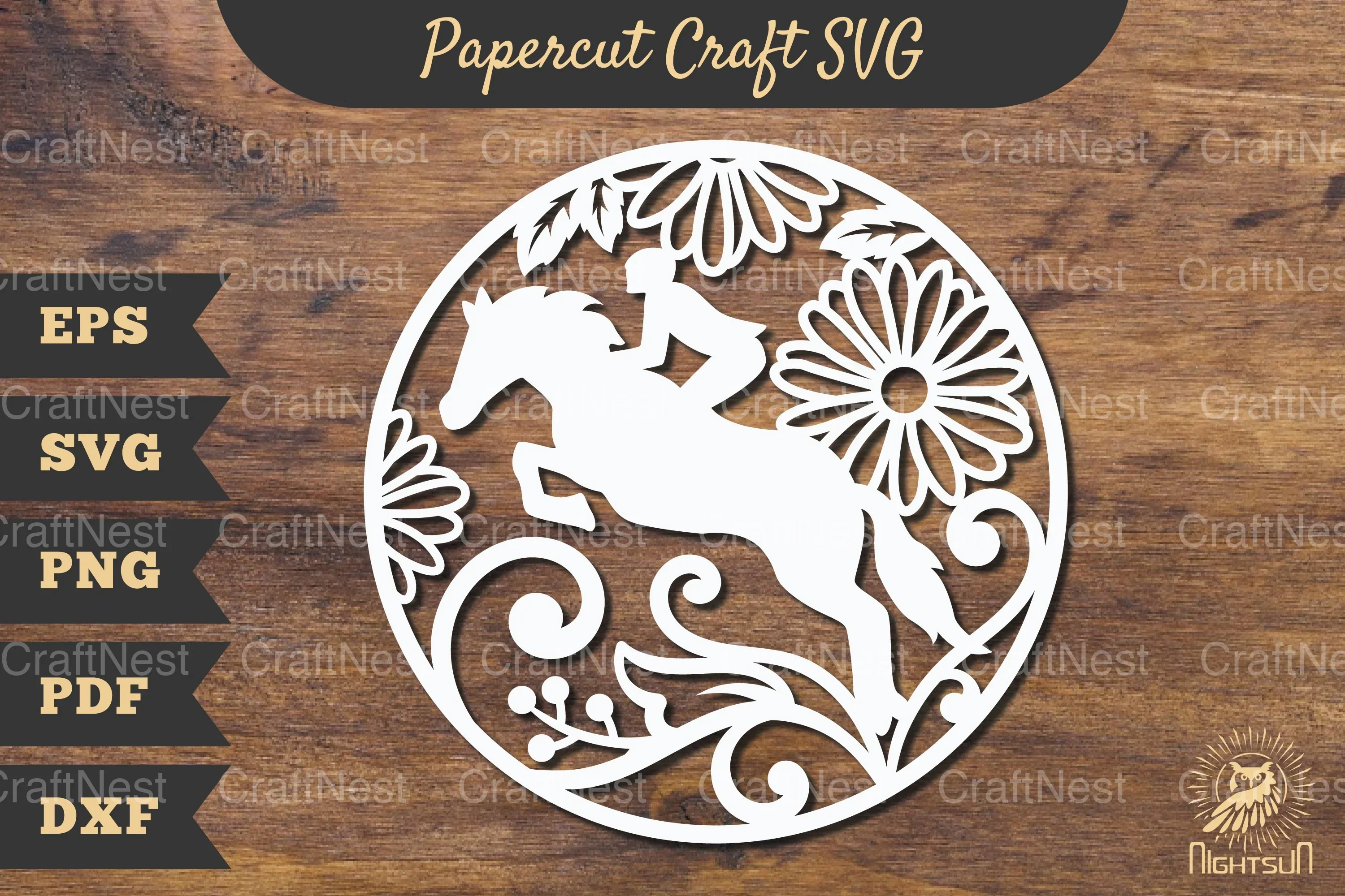 Floral Horse Riding Papercut Clipart Bundle