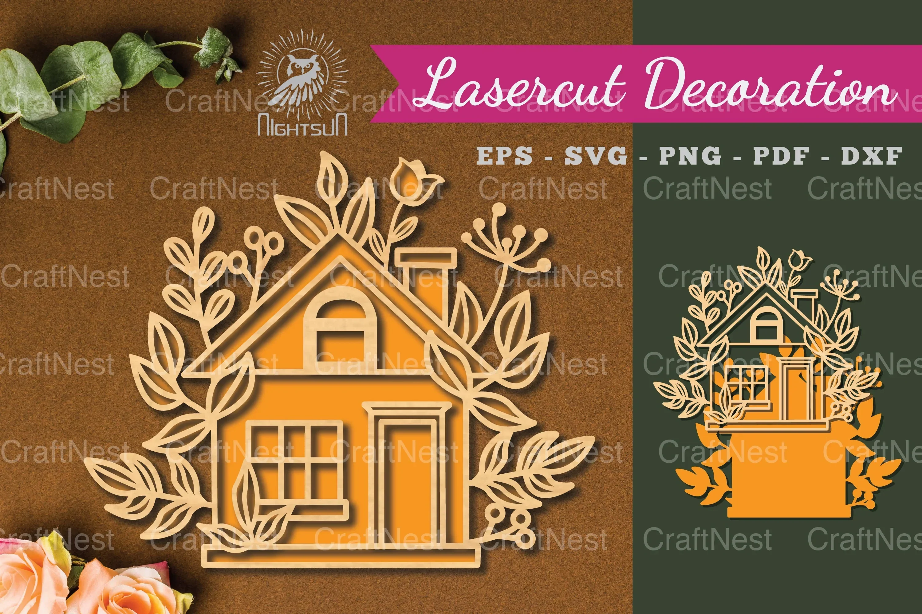 Floral House Laser Cut Decoration Clipart Bundle