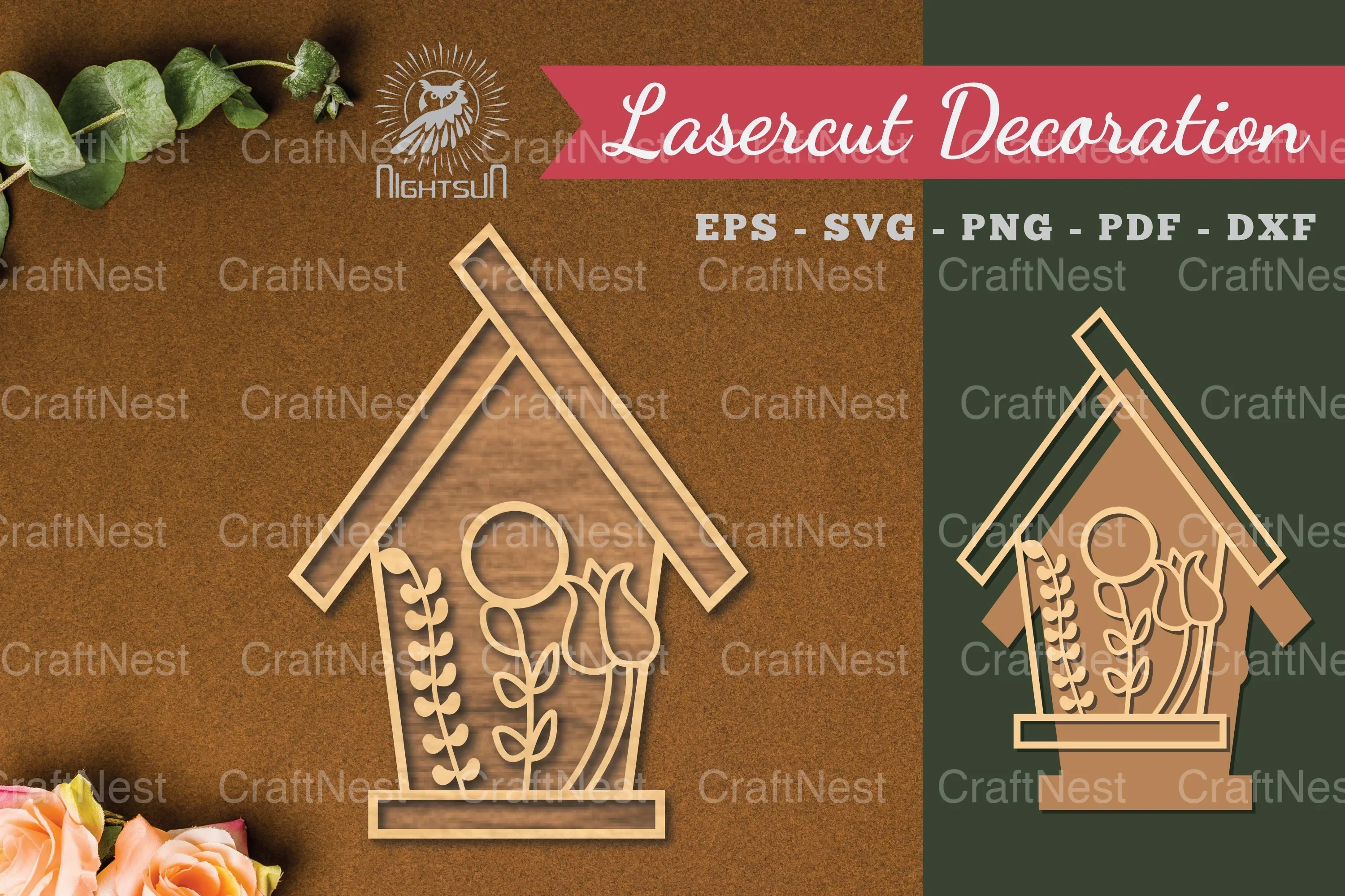 Floral House Laser Cut Decoration Clipart Bundle