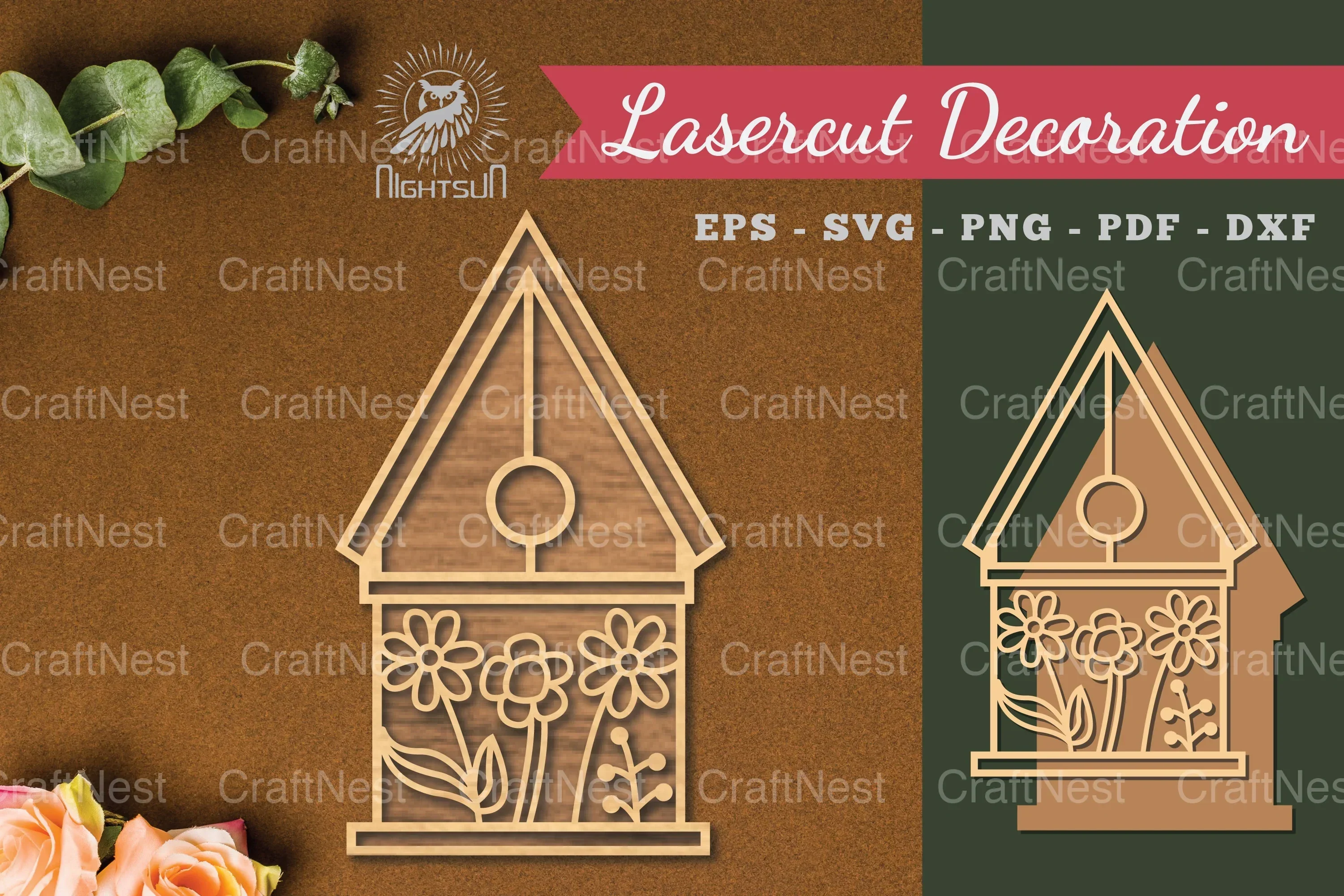 Floral House Laser Cut Decoration Clipart Bundle