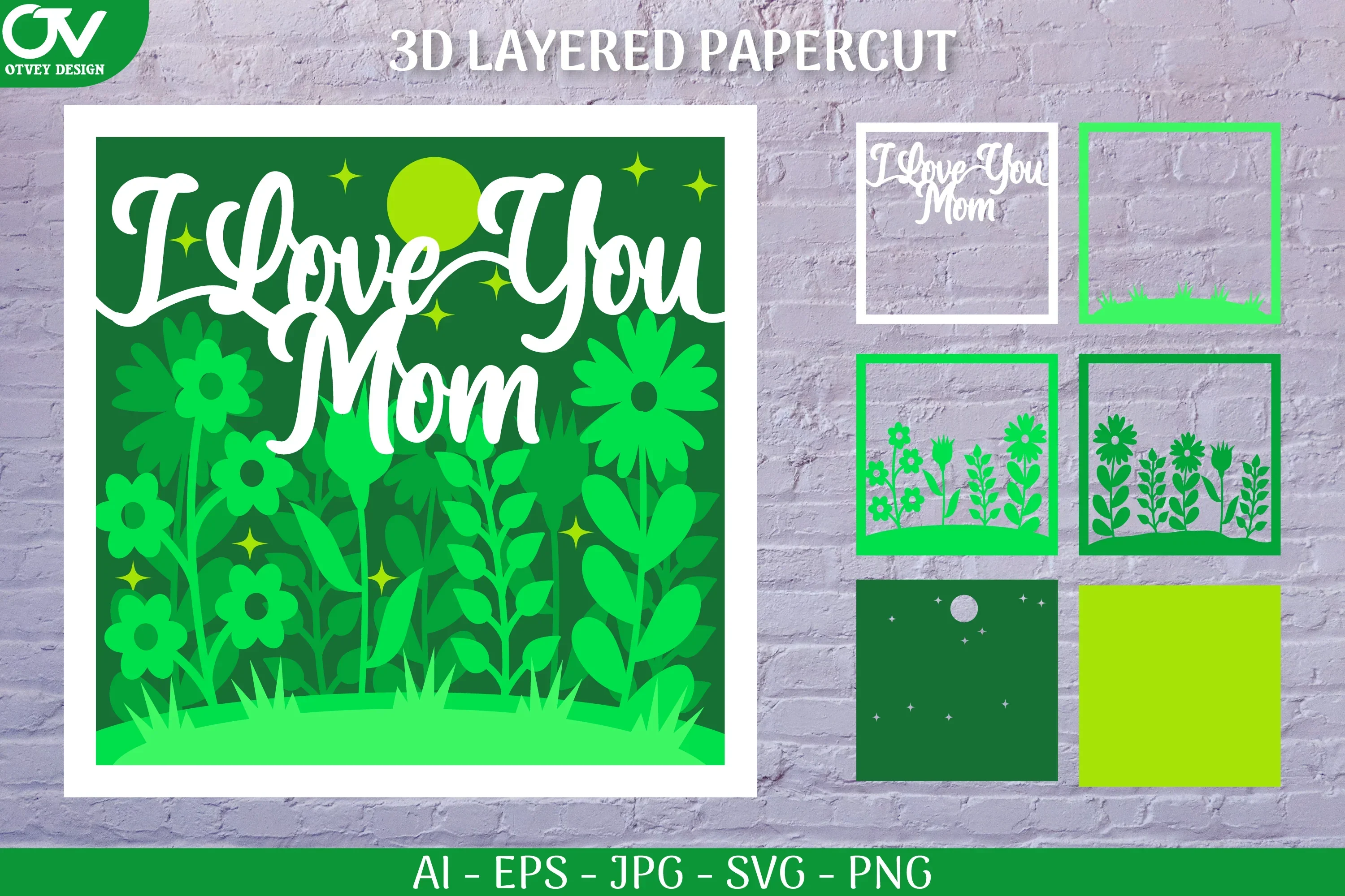 Floral I Love You Mom Papercut for Mother's Day SVG Bundle