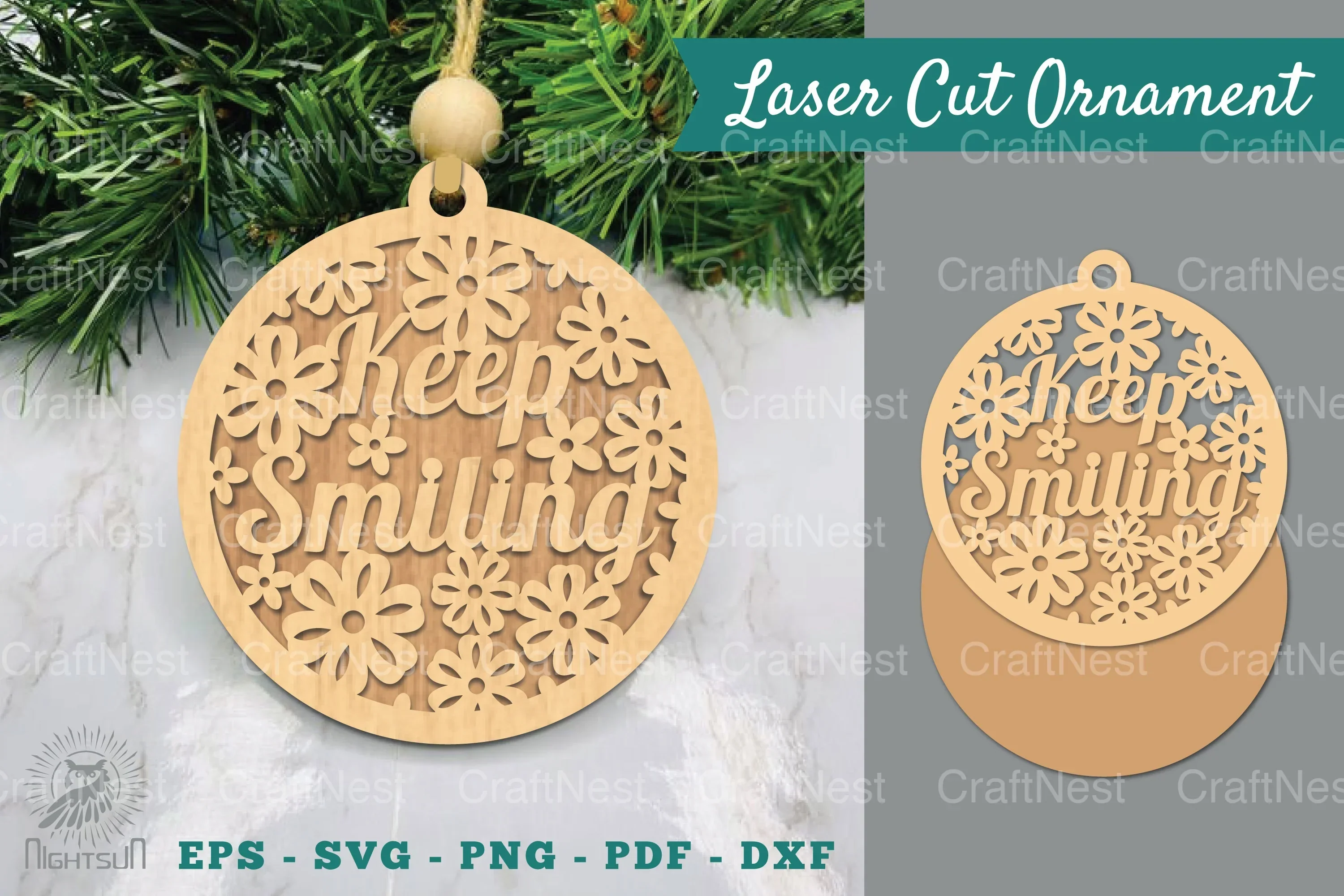Floral Keep Smiling Laser Cut Ornament Clipart Bundle