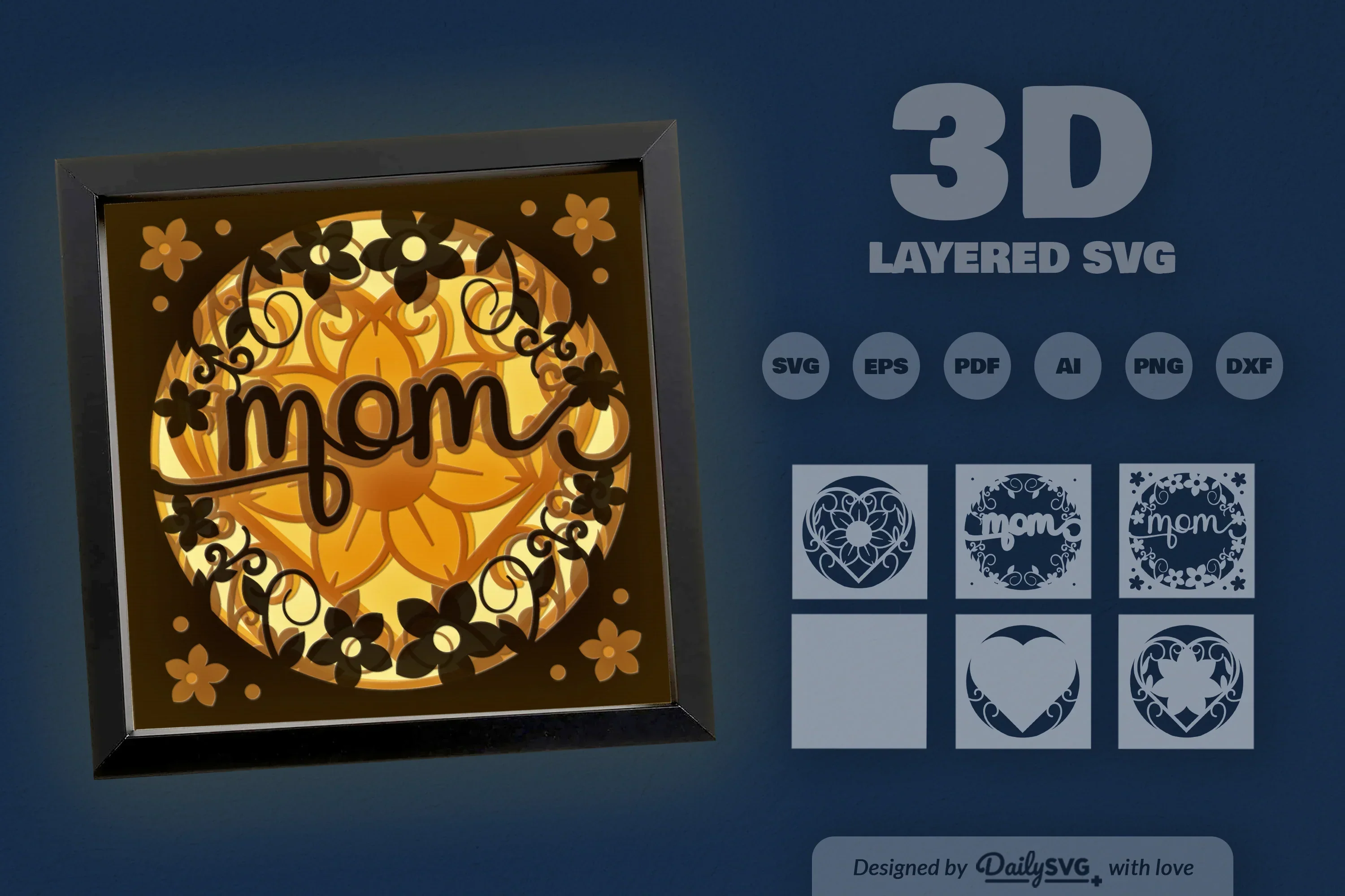 Floral Mom 3D Papercut Shadow Box SVG Bundle - Image 3