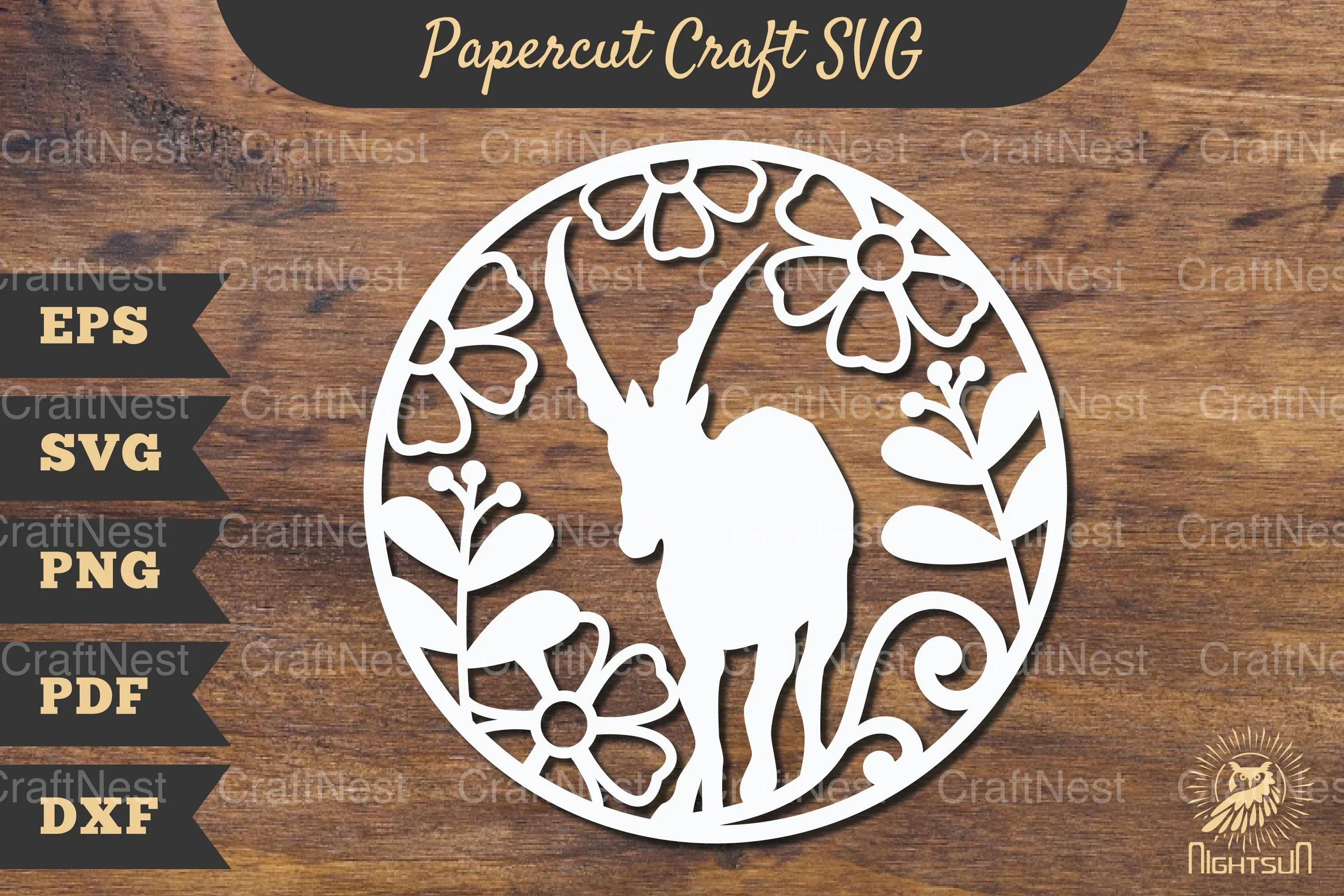 Floral Mountain Goat Papercut Craft Clipart Bundle