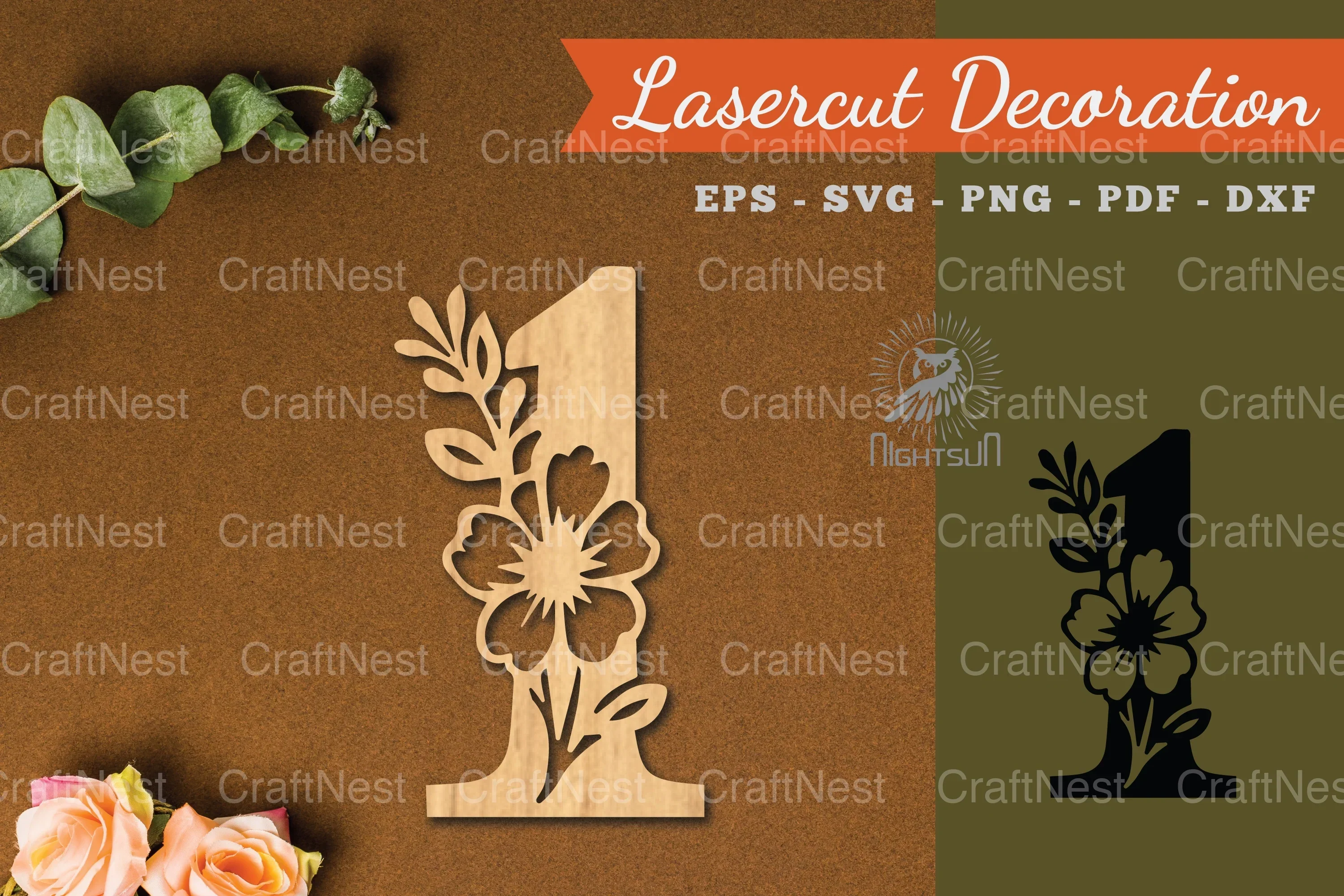 Floral Number One Lasercut Decoration Clipart Bundle