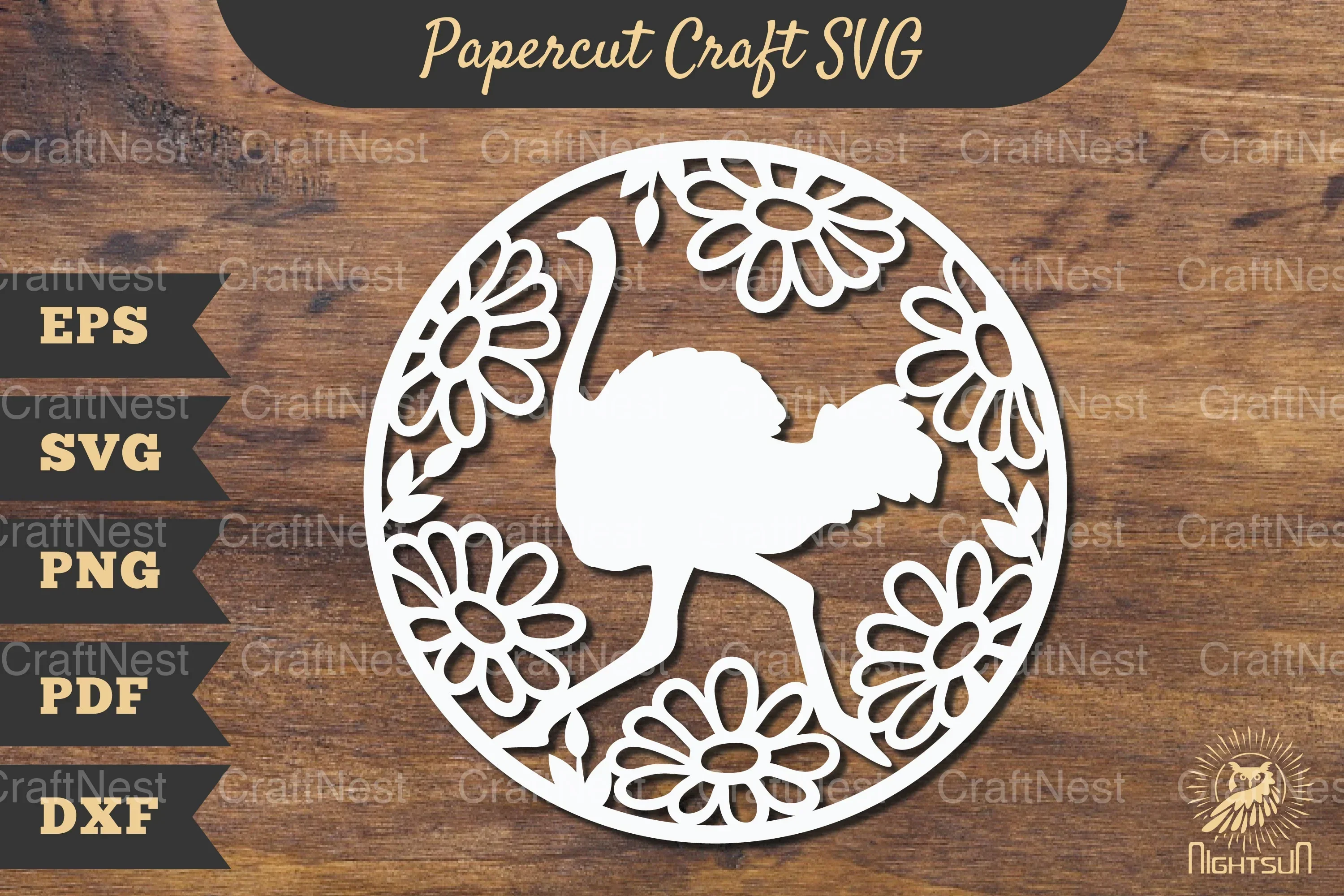 Floral Ostrich Papercut Craft Clipart Bundle