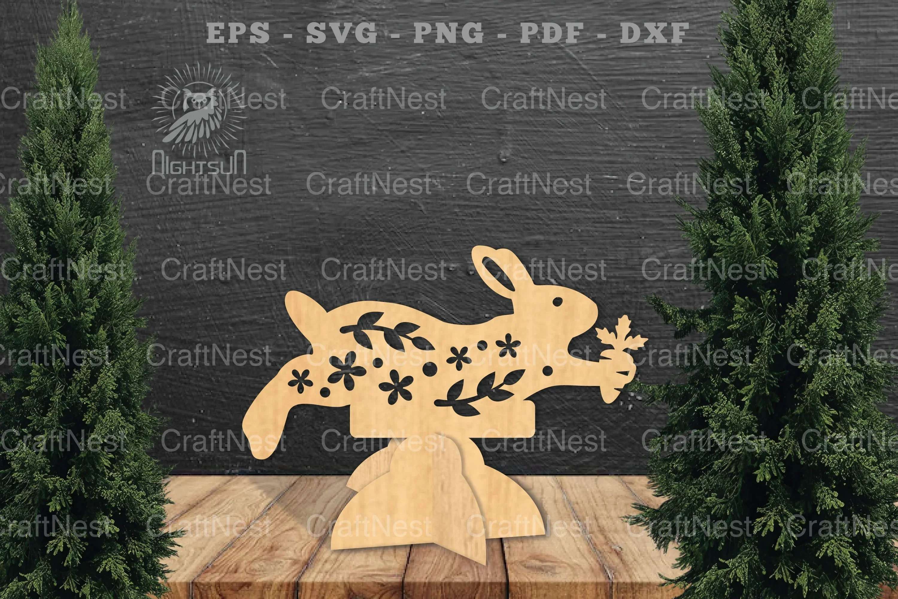 Floral Rabbit Laser Cut Home Decor Clipart Bundle