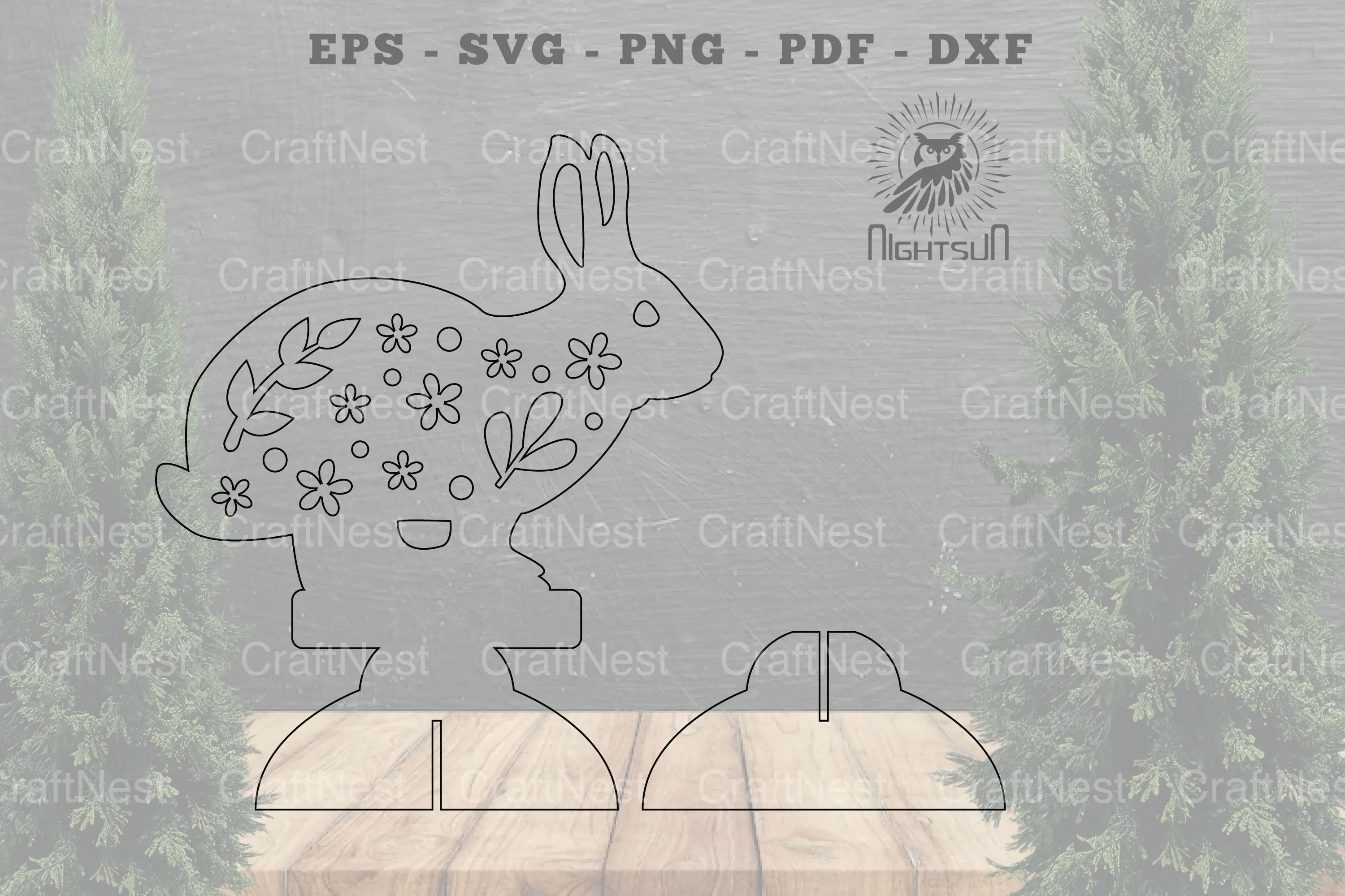 Floral Rabbit Laser Cut Home Decor Clipart Bundle - Image 2