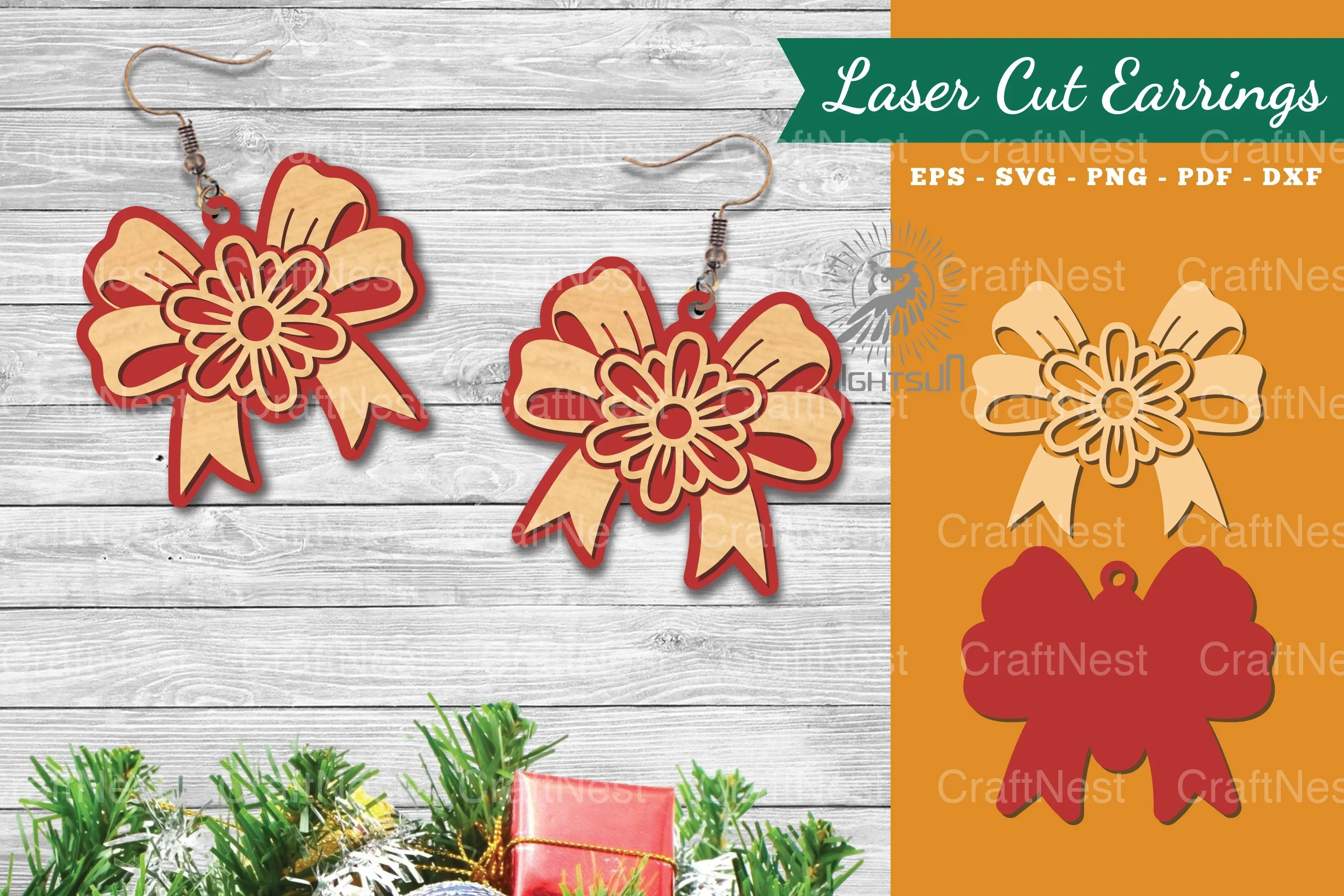 Floral Ribbon Laser Cut Earrings Clipart Bundle