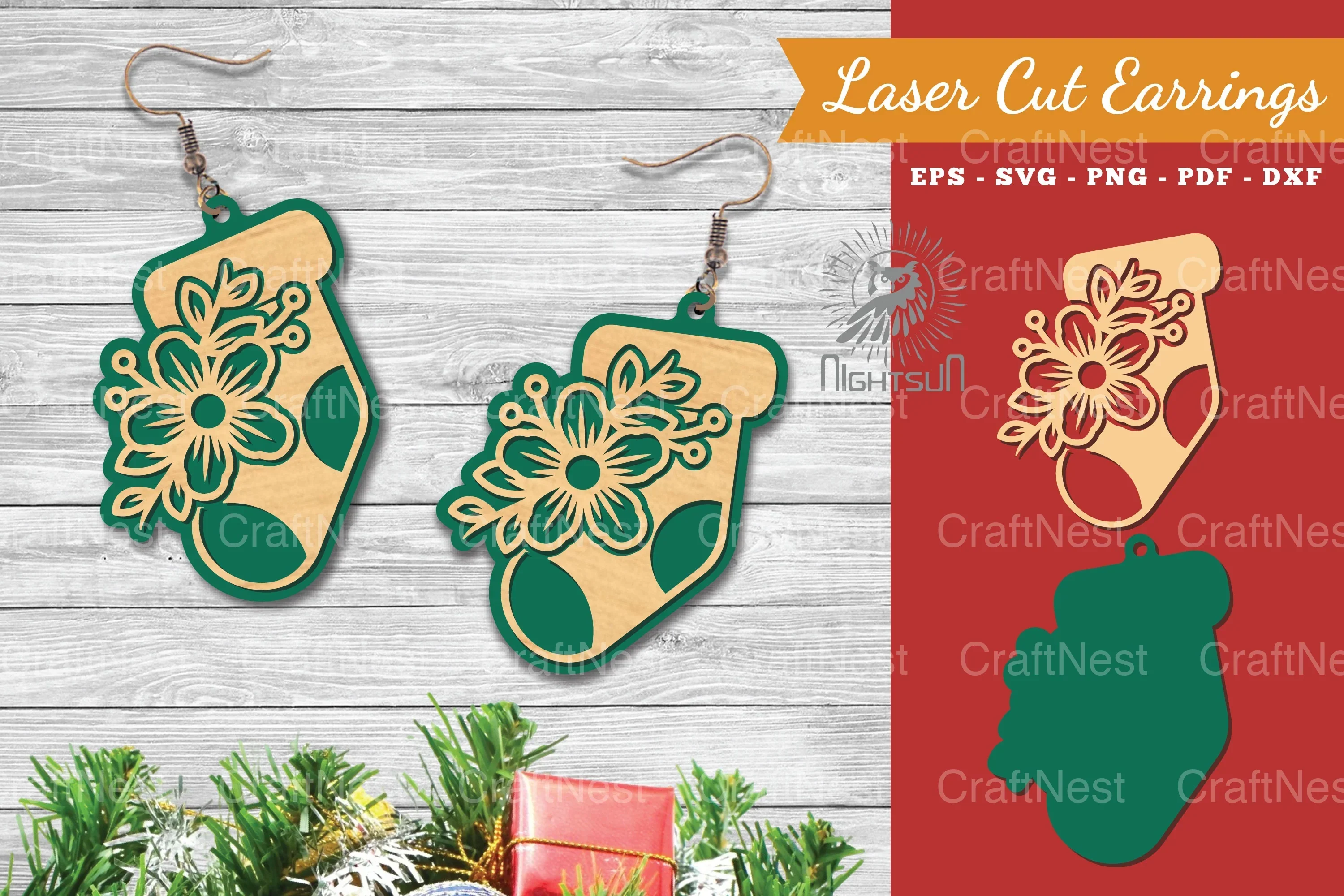 Floral Sock Laser Cut Earrings - Jewelry Design Bundle