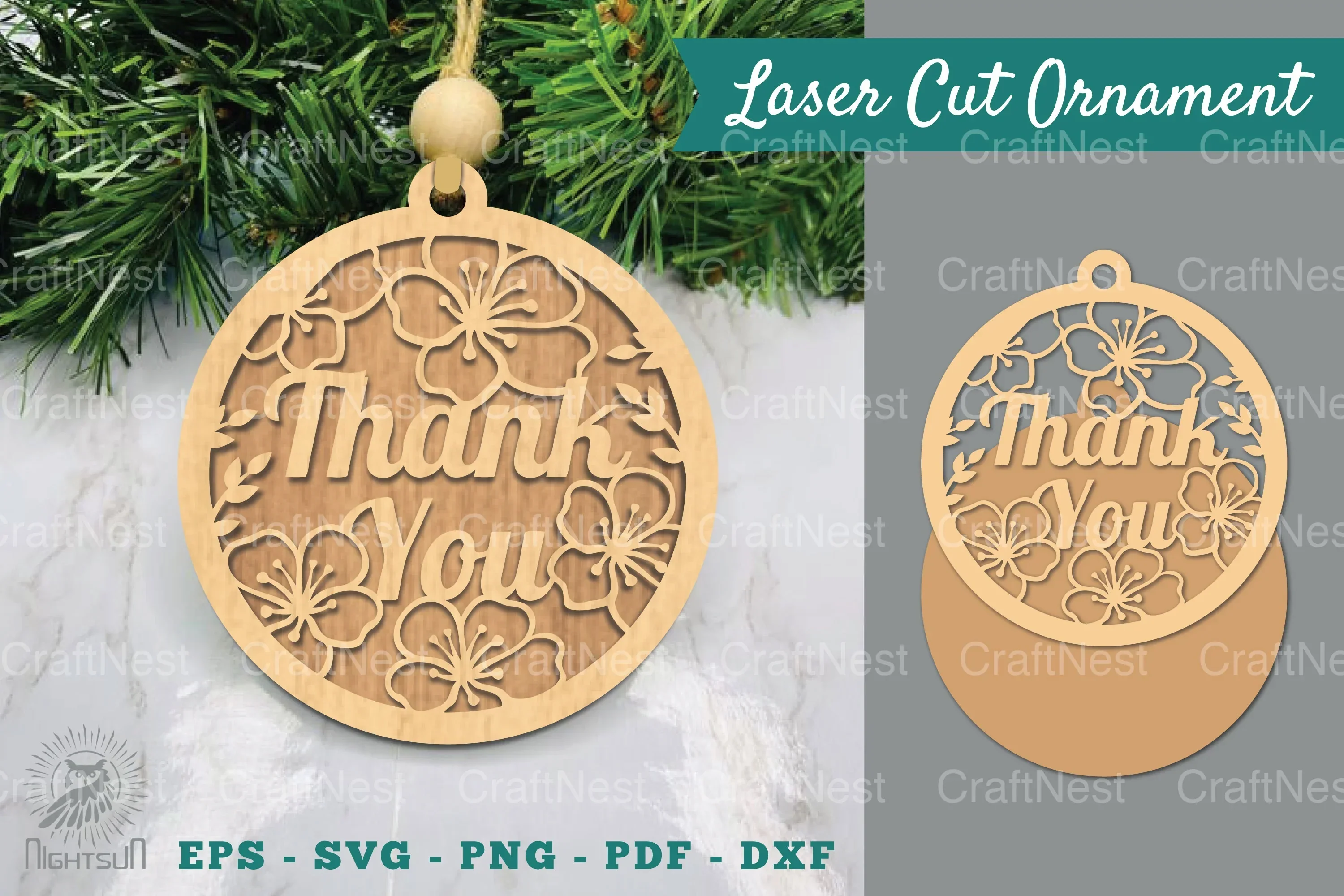 Floral Thank You Laser Cut Ornament Clipart Bundle
