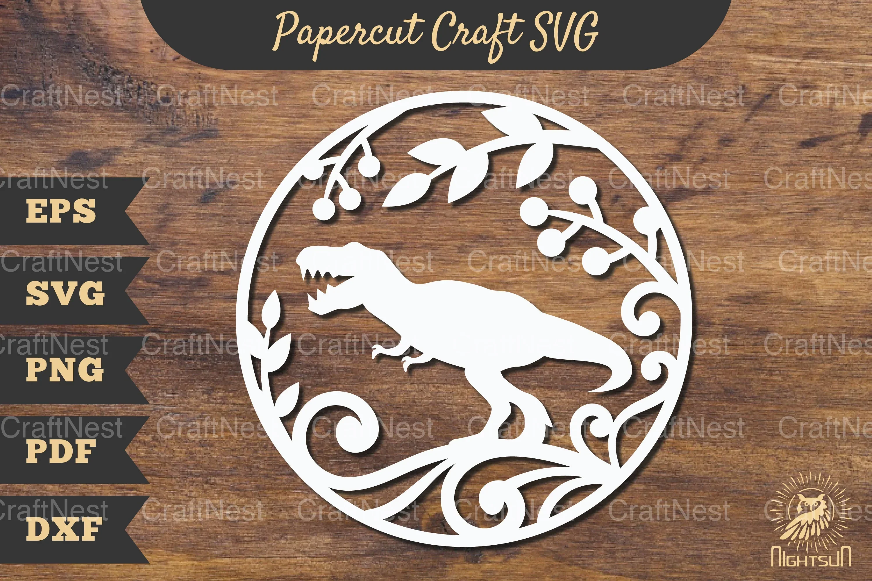 Floral Tyrannosaurus Rex Papercut Craft Clipart Bundle