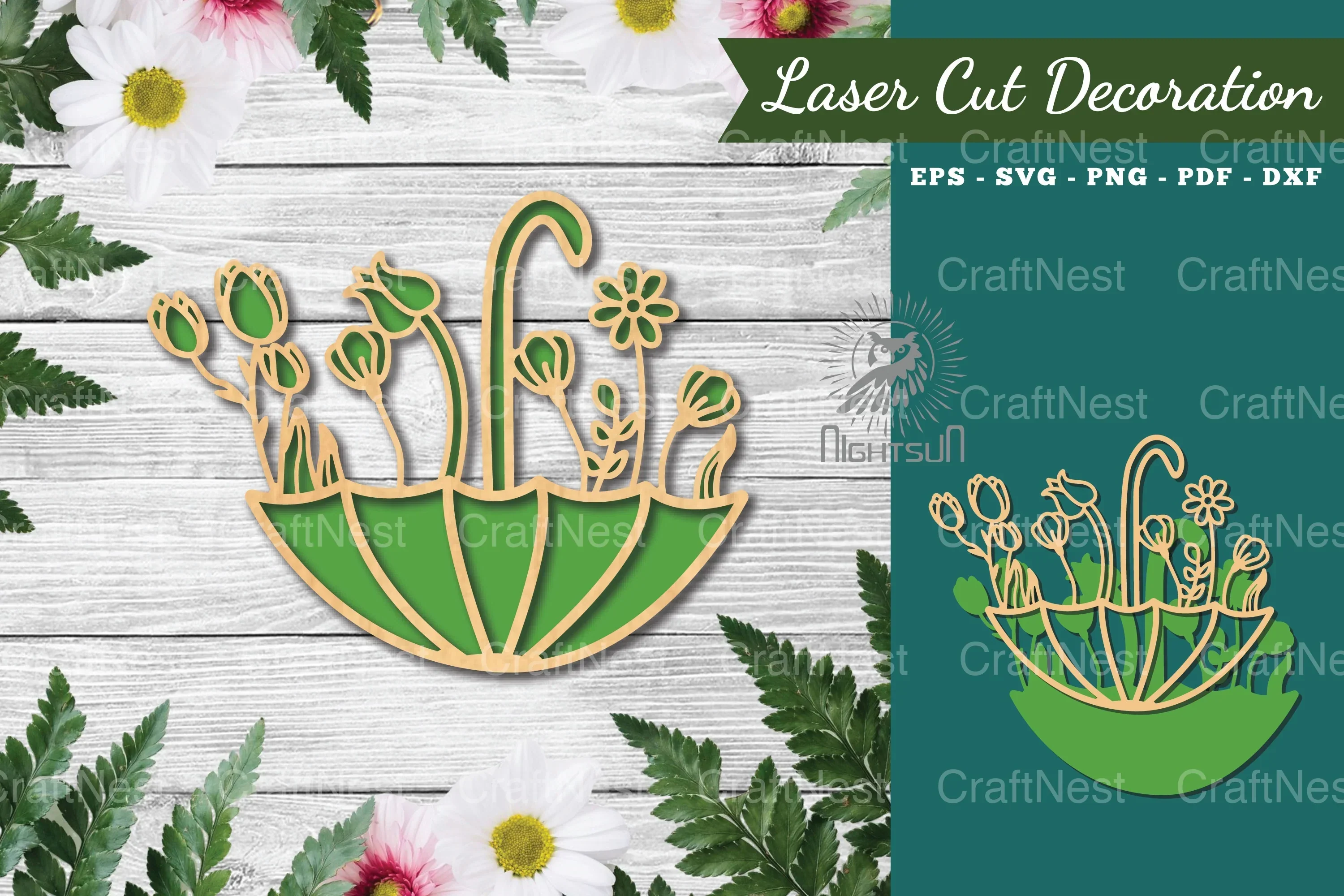 Floral Umbrella Laser Cut Decoration Clipart Bundle