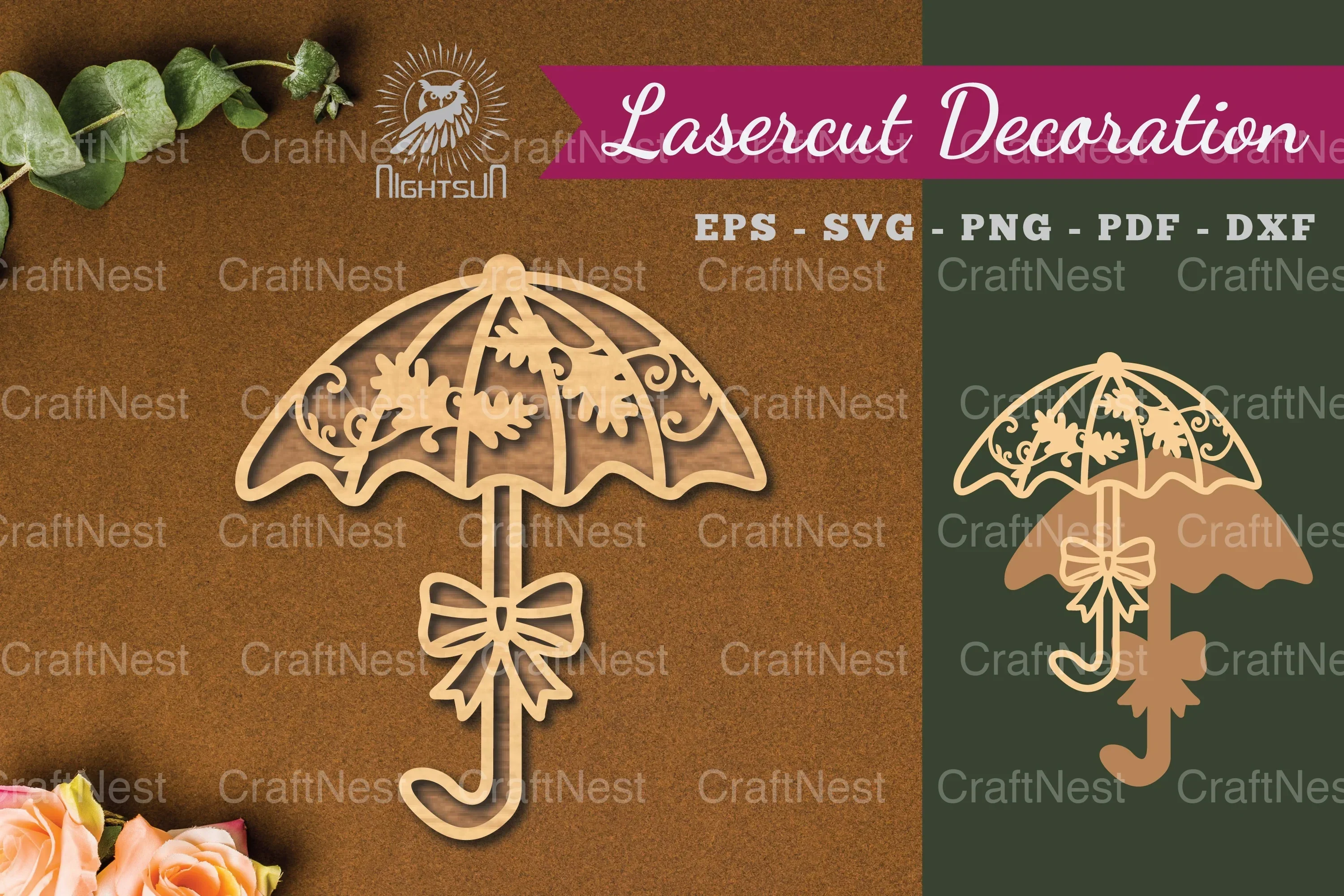 Floral Umbrella Laser Cut Decoration Clipart Bundle