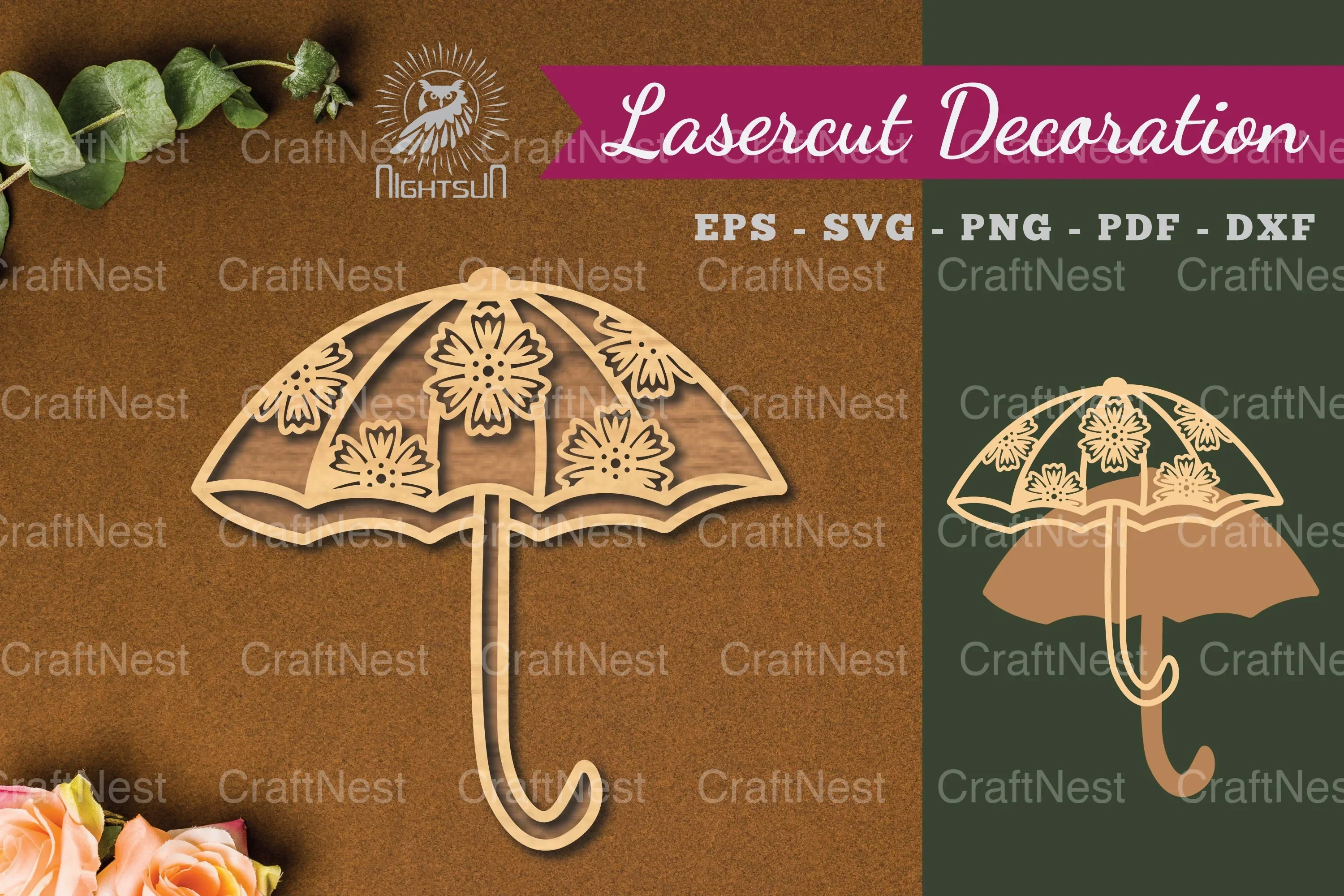 Floral Umbrella Laser Cut Decoration Clipart Bundle