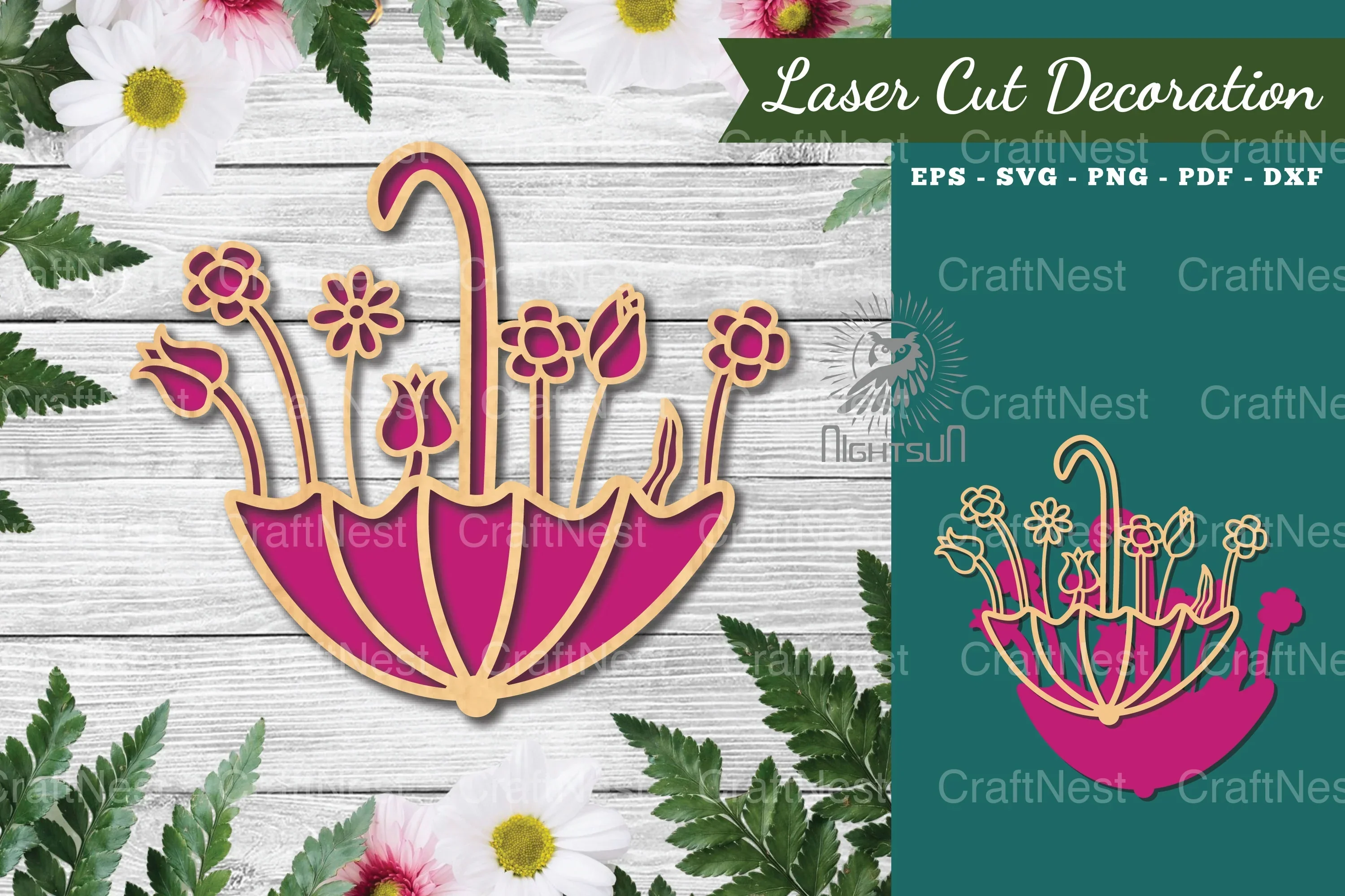 Floral Umbrella Laser Cut Decoration Clipart Bundle